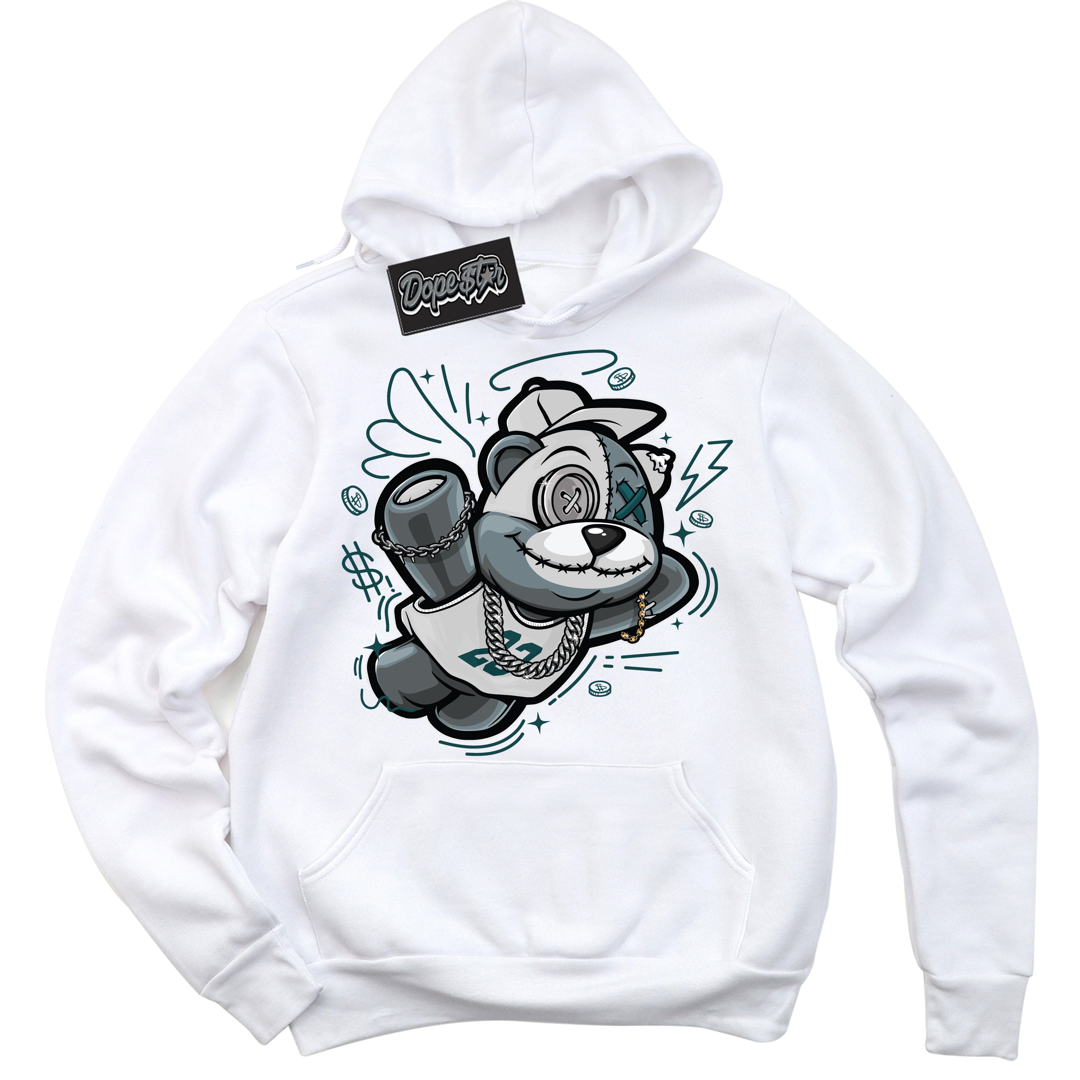 Cool White Hoodie with “Slam Dunk Bear” design that Perfectly Matches Oxidized Green 1s Jordans.