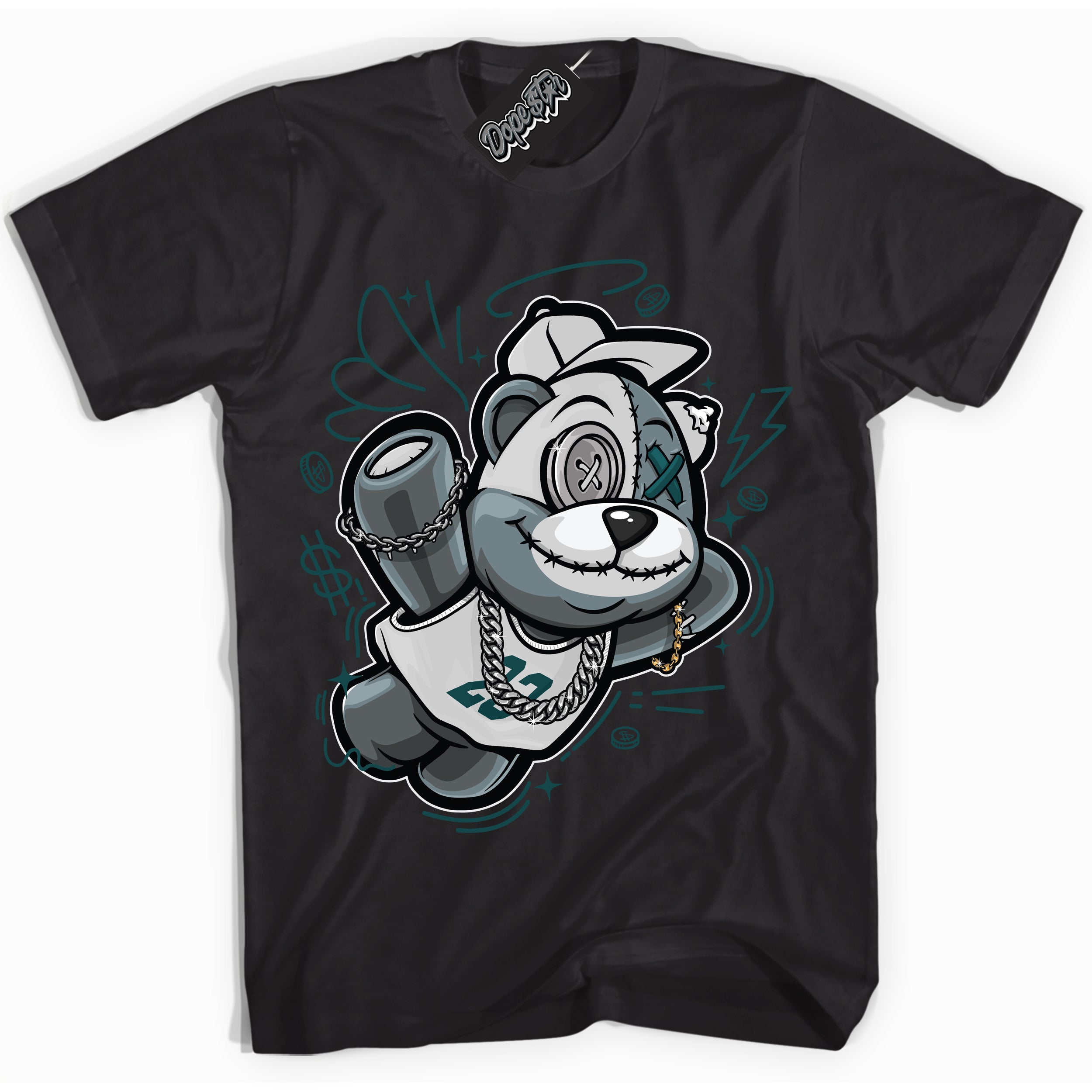 Cool Black Shirt with “Slam Dunk Bear” design that perfectly matches the Oxidized Green 1s Jordans.