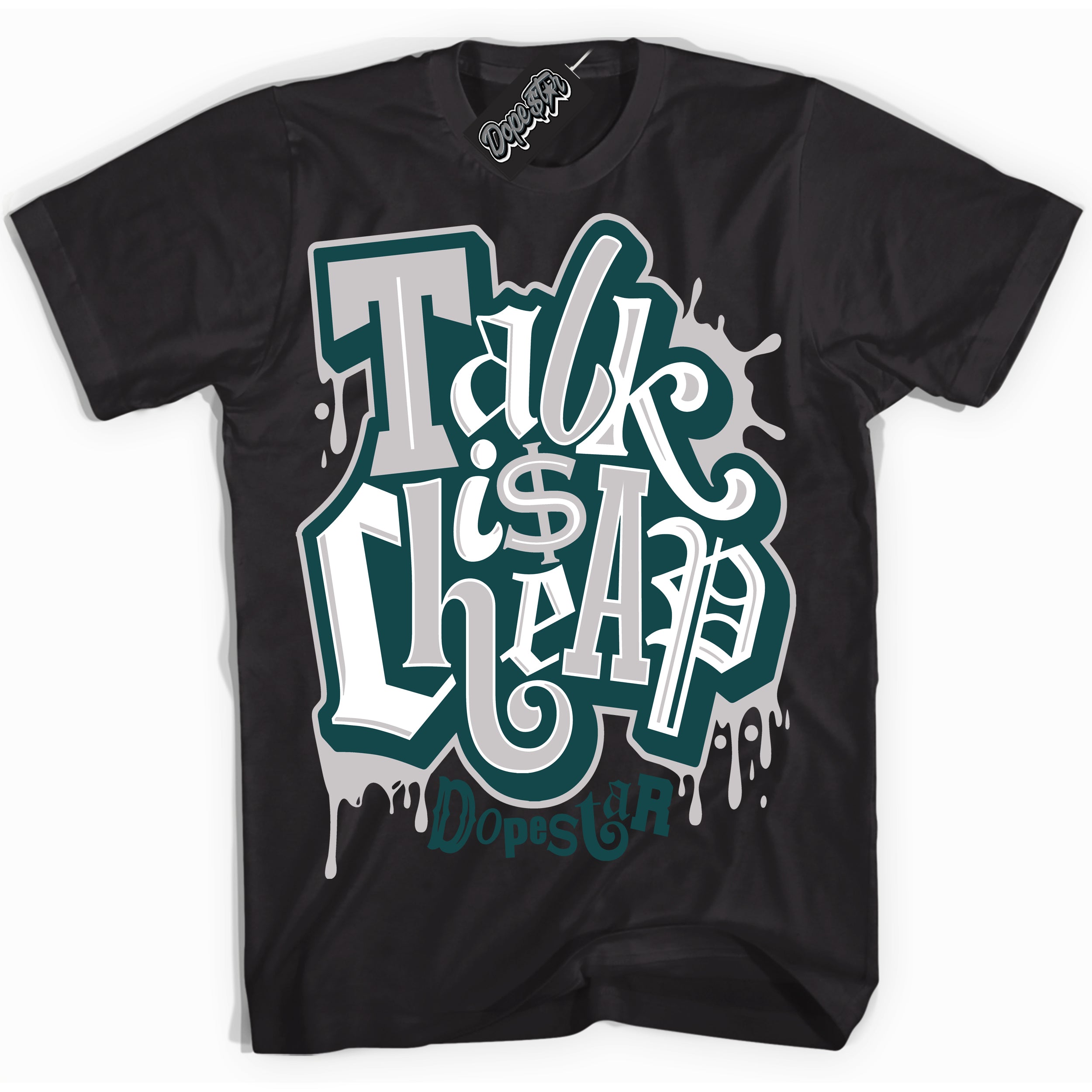 Cool Black Shirt with “Talk Is Cheap” design that perfectly matches the Oxidized Green 1s Jordans.