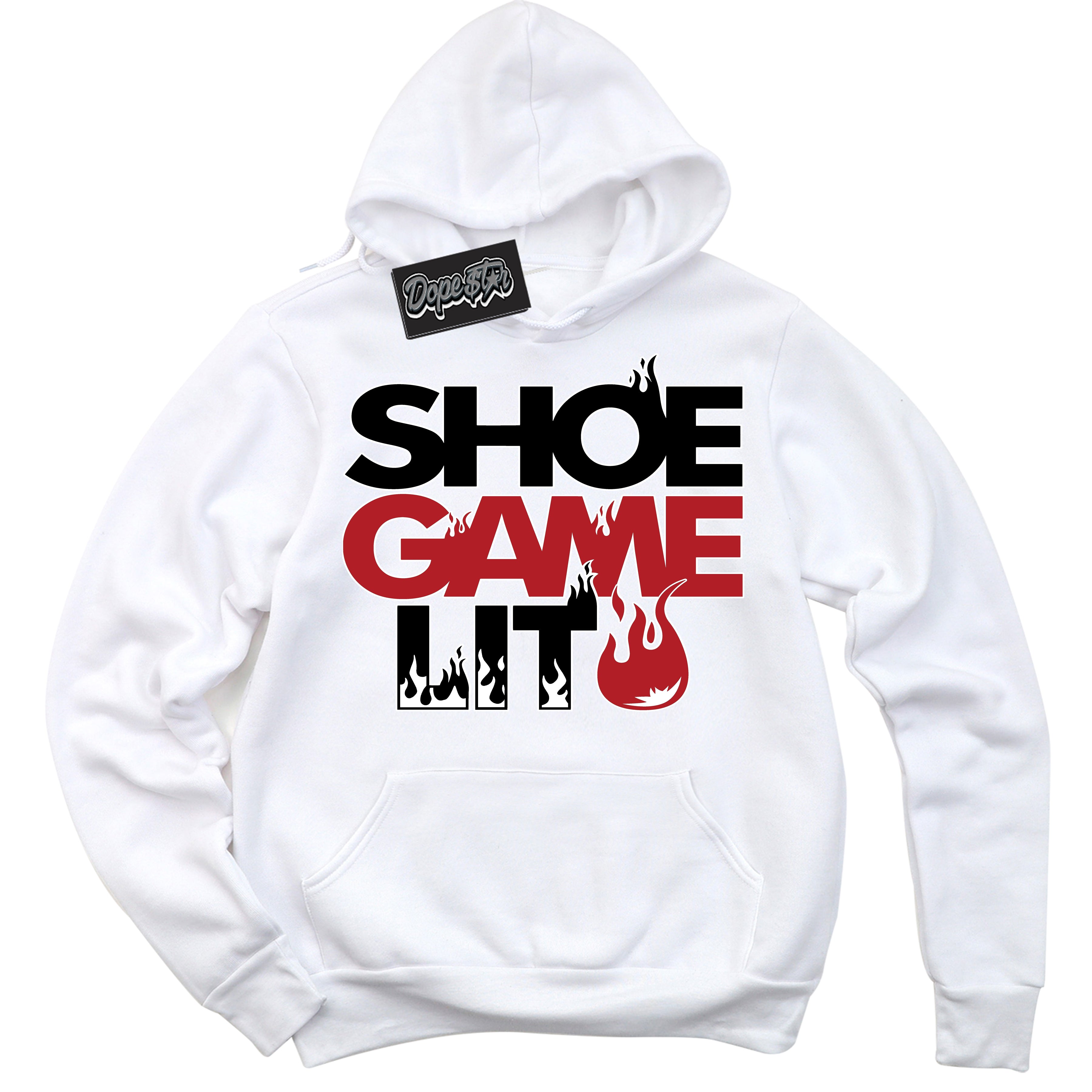 Cool White Hoodie with “ Shoe Game Lit ”  design that Perfectly Matches  Alternate Bred Toe 1s Sneakers.