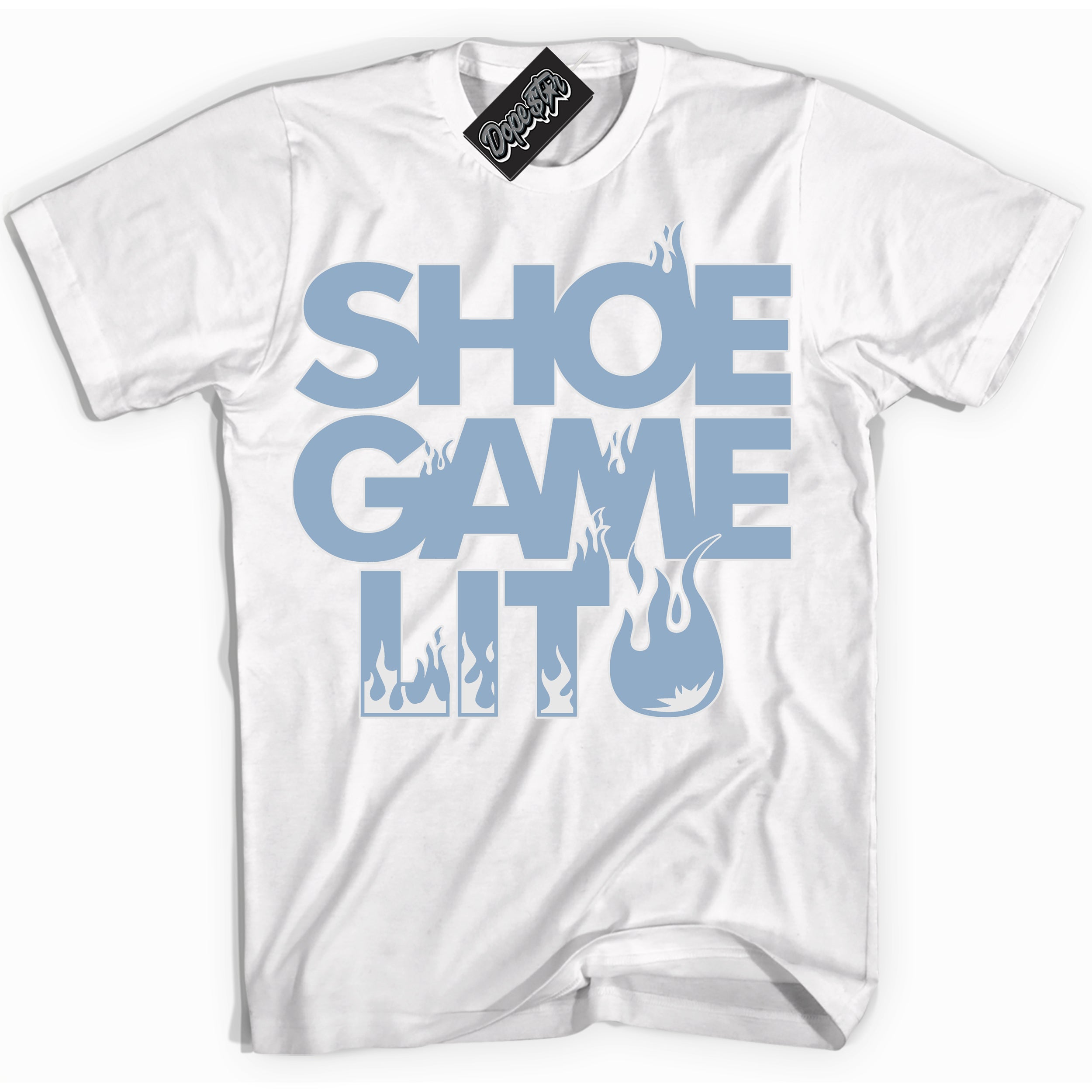 Cool White Shirt with “ Shoe Game Lit ” design that perfectly matches Aluminum 1s Sneakers.