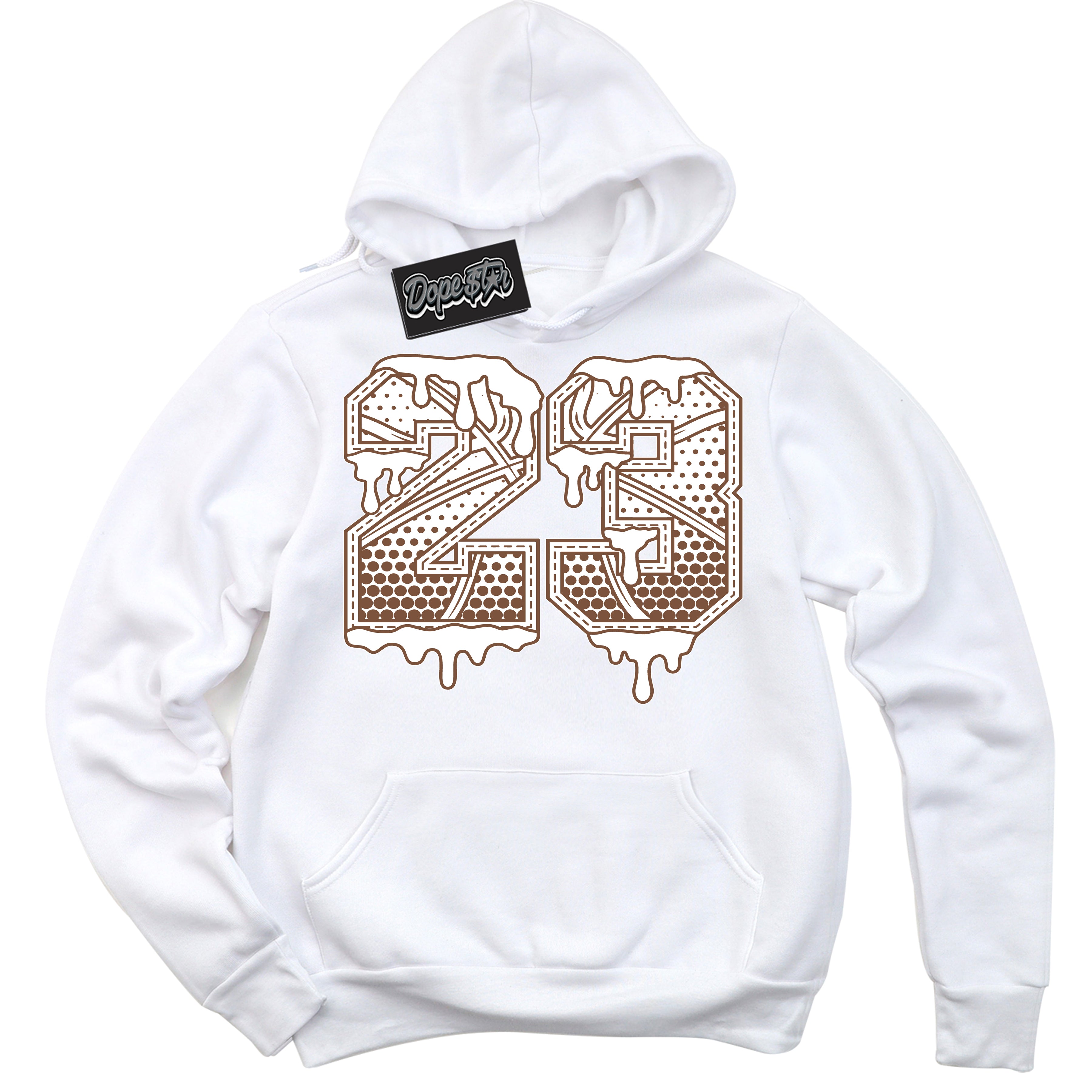 AJ1 Low Archaeo Brown White '23 Ball' Hoodie- White Streetwear Mockup | Sneakerhead Hoodie Matching Archaeo Brown White AJ1 Lows | Limited Edition Jordan 1 Low Archaeo Brown White hoodie for Men & Women | Drip with Your Archaeo Brown White 1s Kicks | Sneakerhead Fashion Must-Have.