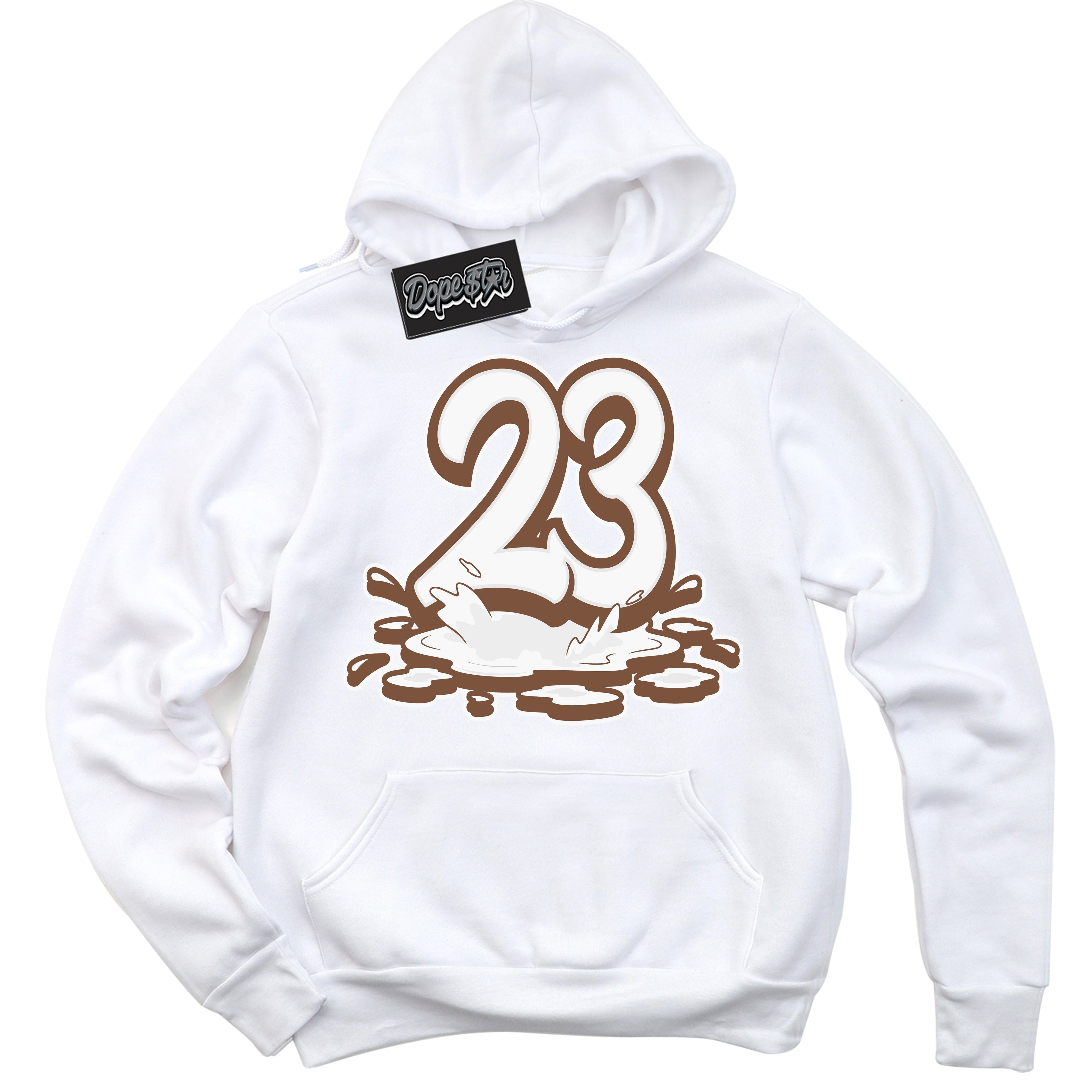 AJ1 Low Archaeo Brown White '23 Melting' Hoodie- White Streetwear Mockup | Sneakerhead Hoodie Matching Archaeo Brown White AJ1 Lows | Limited Edition Jordan 1 Low Archaeo Brown White hoodie for Men & Women | Drip with Your Archaeo Brown White 1s Kicks | Sneakerhead Fashion Must-Have.