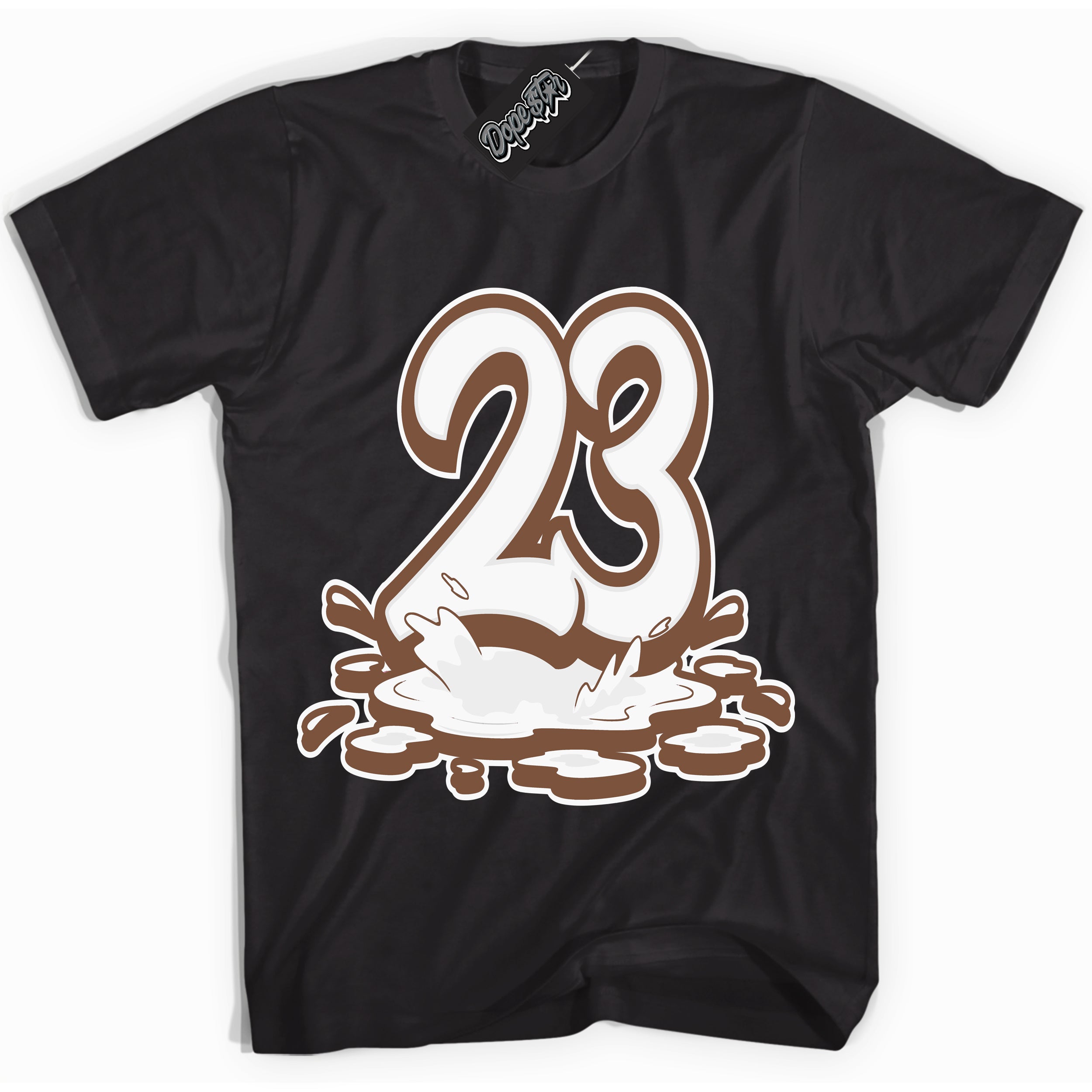 AJ1 Low Archaeo Brown White '23 Melting' Shirt - Black Streetwear Mockup | Sneakerhead T-shirt Matching Archaeo Brown White AJ1 Lows| Limited Edition Jordan 1 Low Archaeo Brown White Shirt for Men & Women | Drip with Your Archaeo Brown White 1s Kicks | Sneakerhead Fashion Must-Have.