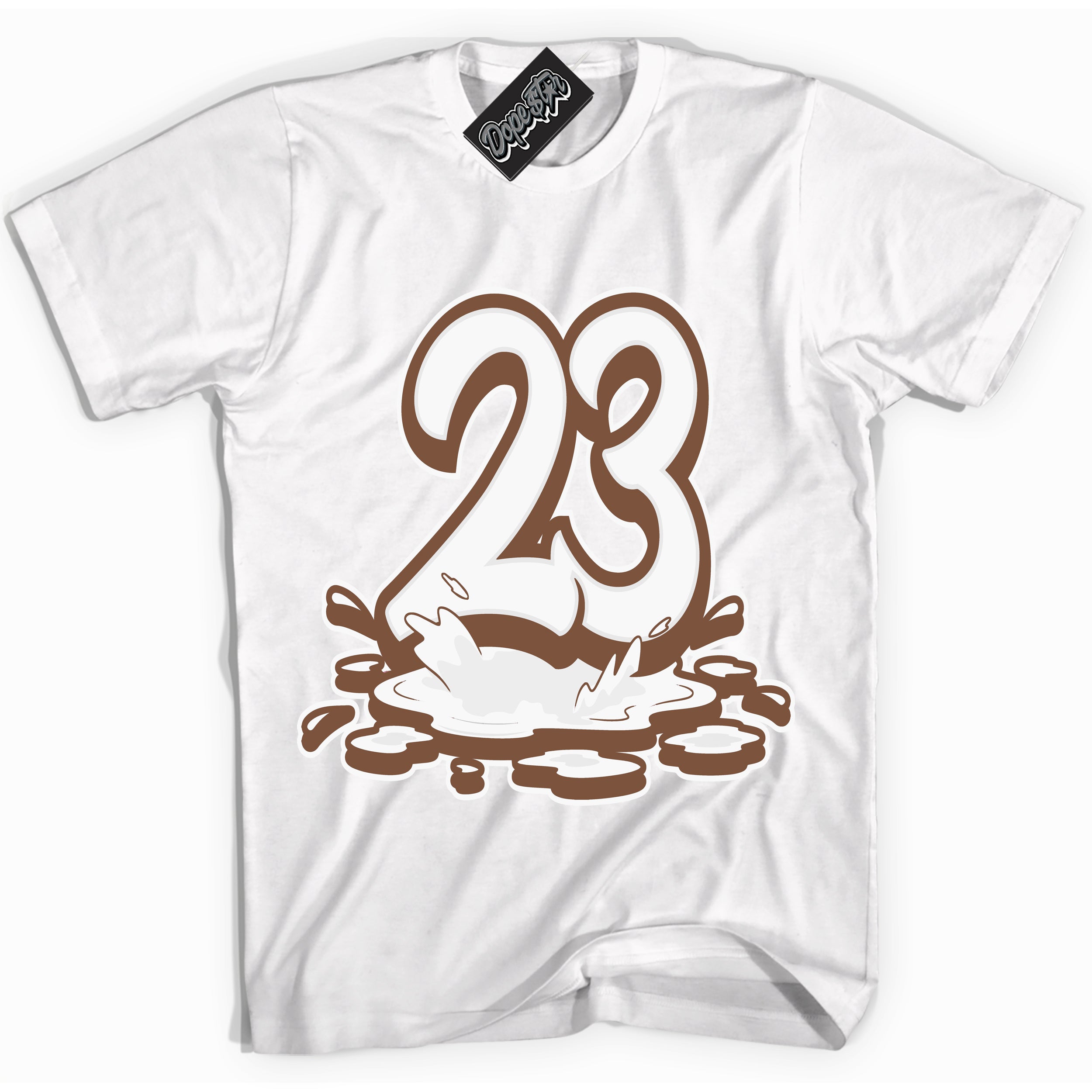 AJ1 Low Archaeo Brown White '23 Melting' Shirt - White Streetwear Mockup | Sneakerhead T-shirt Matching Archaeo Brown White AJ1 Lows | Limited Edition Jordan 1 Low Archaeo Brown White Shirt for Men & Women | Drip with Your Archaeo Brown White 1s Kicks | Sneakerhead Fashion Must-Have.