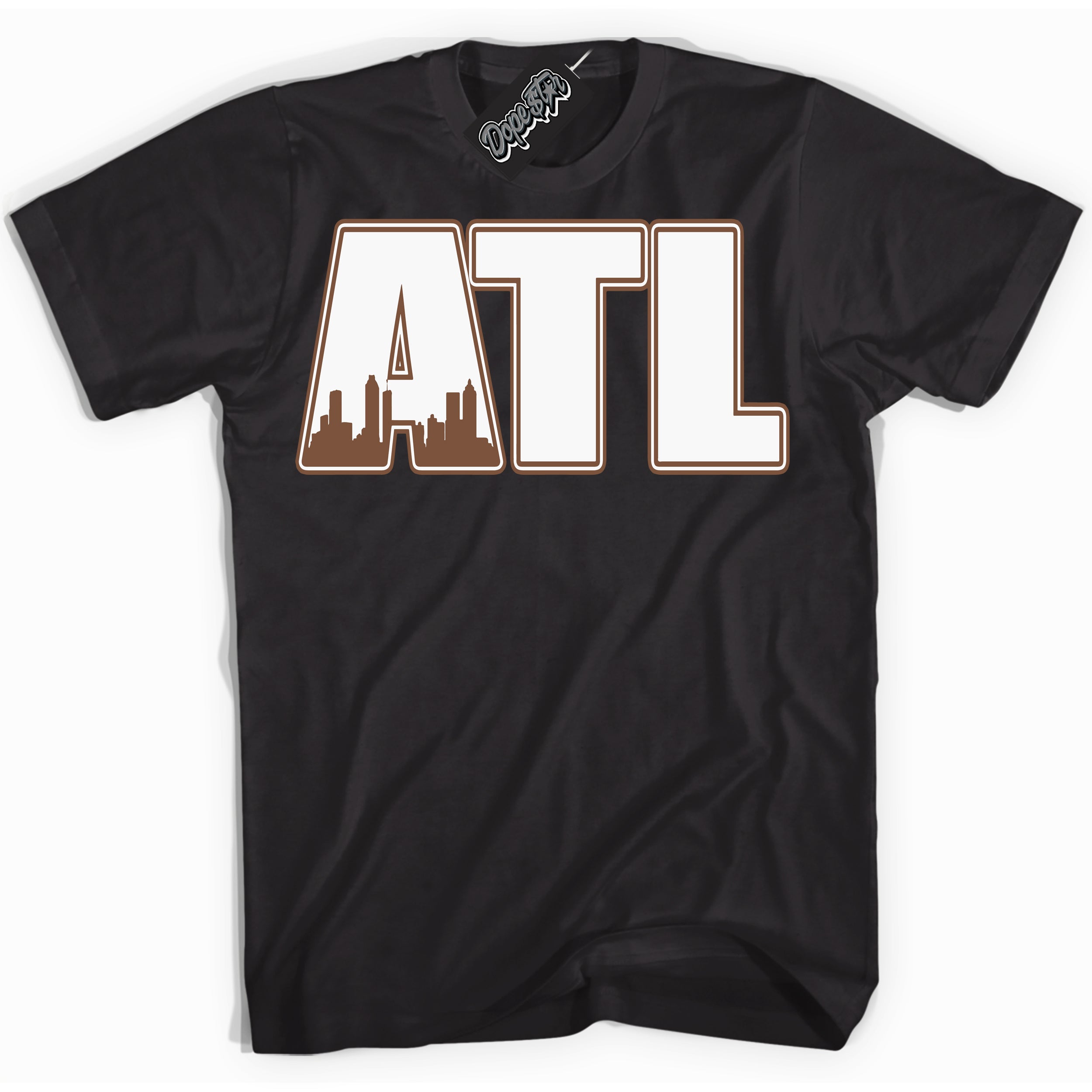 AJ1 Low Archaeo Brown White 'Atlanta' Shirt - Black Streetwear Mockup | Sneakerhead T-shirt Matching Archaeo Brown White AJ1 Lows| Limited Edition Jordan 1 Low Archaeo Brown White Shirt for Men & Women | Drip with Your Archaeo Brown White 1s Kicks | Sneakerhead Fashion Must-Have.