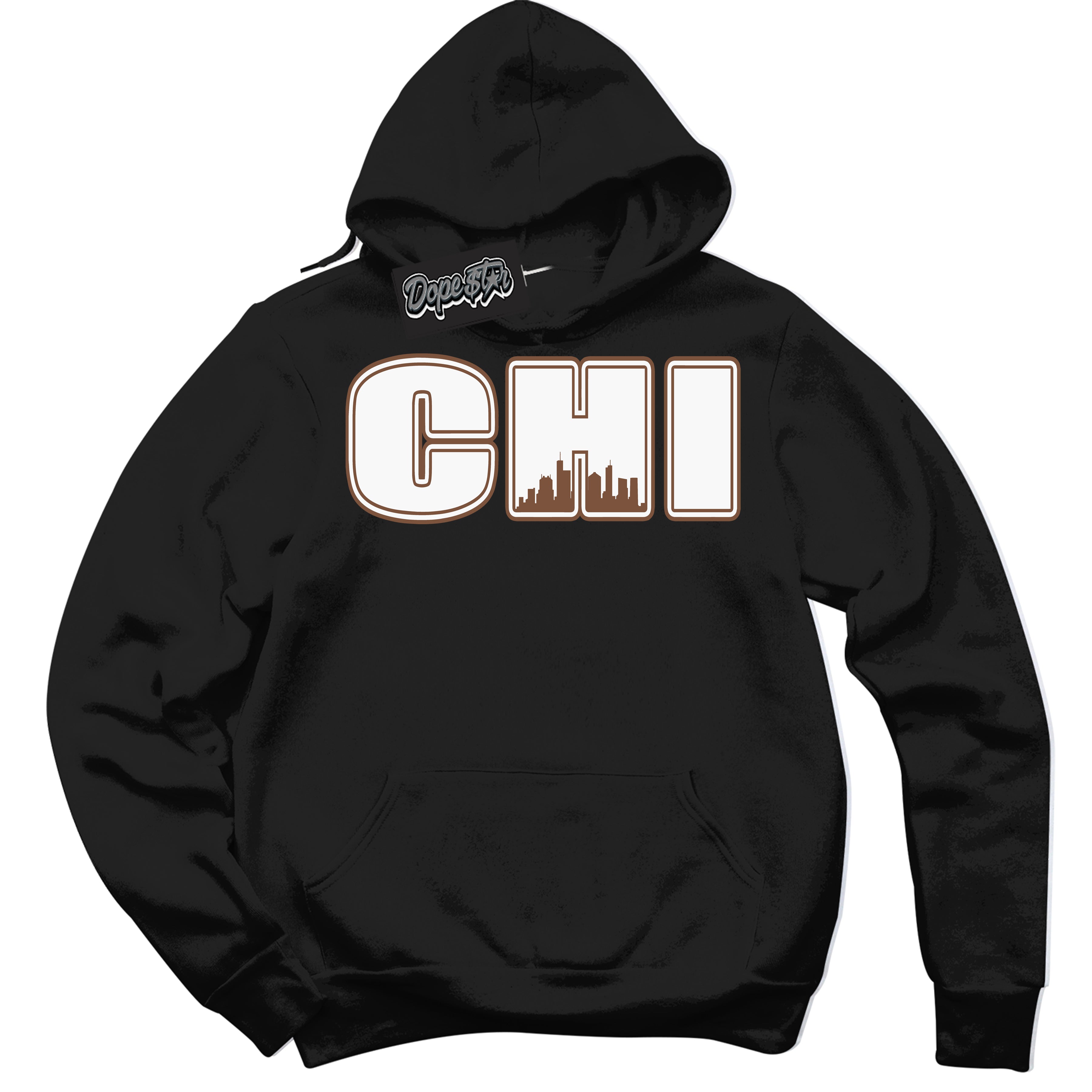 AJ1 Low Archaeo Brown White 'Chicago' Hoodie- Black Streetwear Mockup | Sneakerhead Hoodie Matching Archaeo Brown White AJ1 Lows | Limited Edition Jordan 1 Low Archaeo Brown White hoodie for Men & Women | Drip with Your Archaeo Brown White 1s Kicks | Sneakerhead Fashion Must-Have.