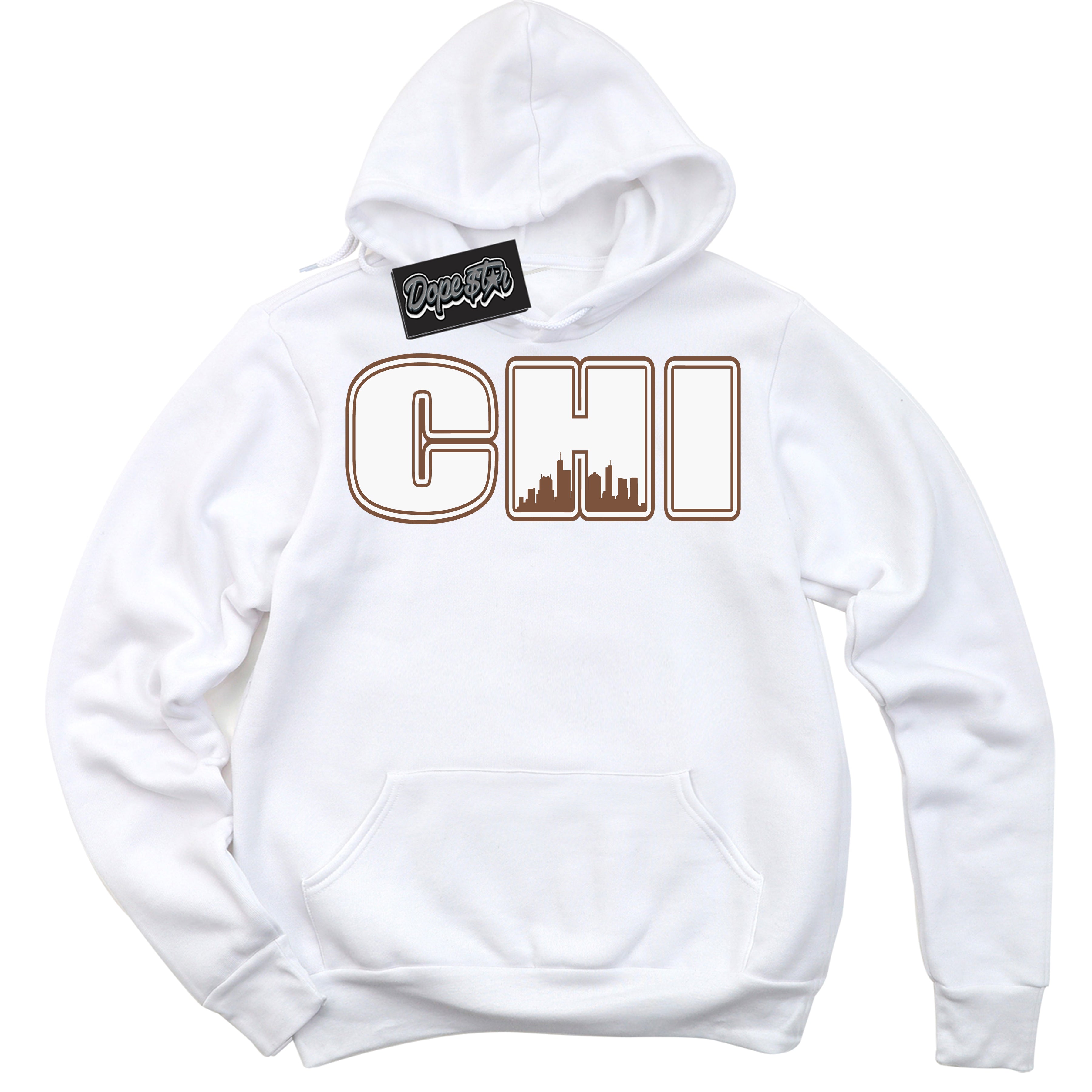 AJ1 Low Archaeo Brown White 'Chicago' Hoodie- White Streetwear Mockup | Sneakerhead Hoodie Matching Archaeo Brown White AJ1 Lows | Limited Edition Jordan 1 Low Archaeo Brown White hoodie for Men & Women | Drip with Your Archaeo Brown White 1s Kicks | Sneakerhead Fashion Must-Have.