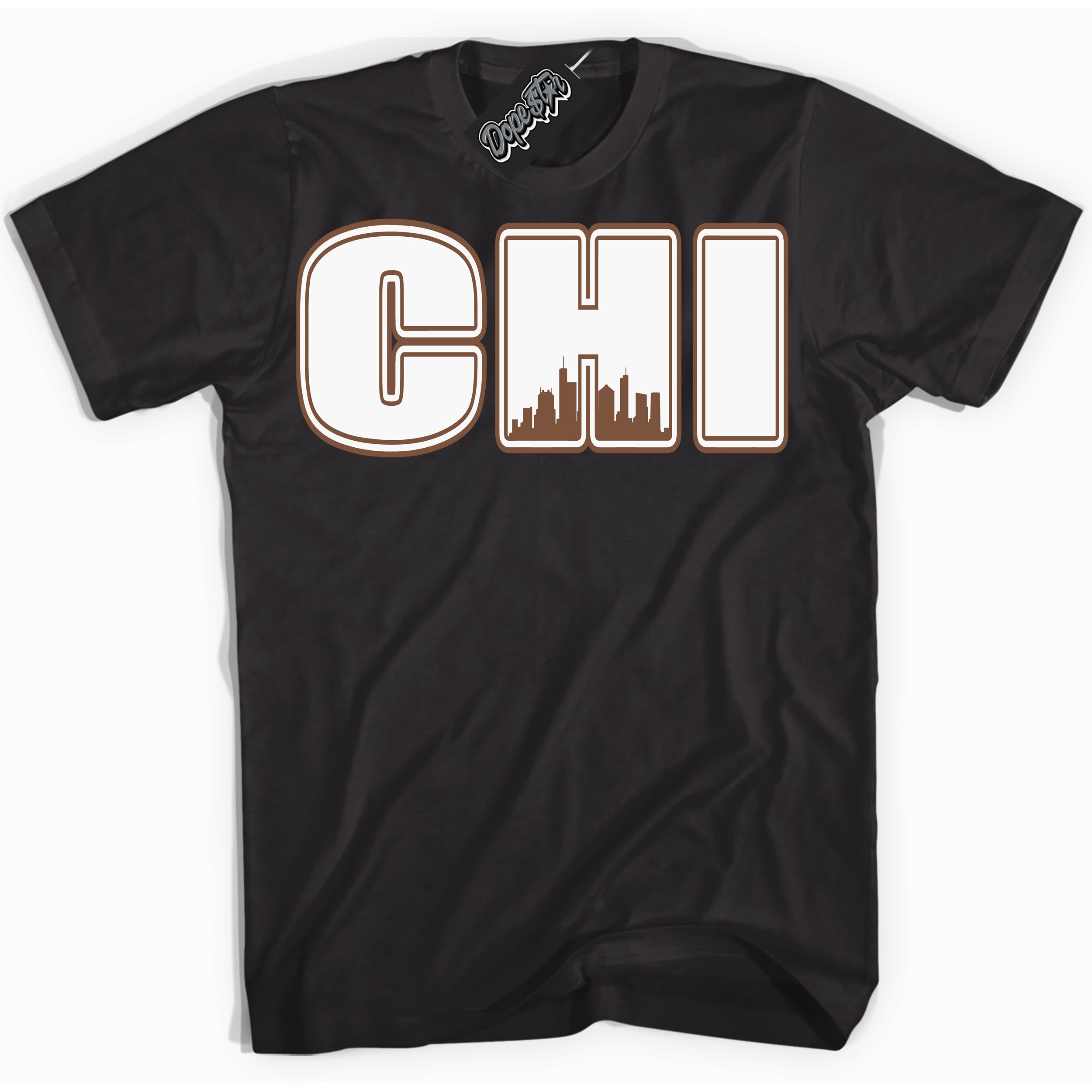 AJ1 Low Archaeo Brown White 'Chicago' Shirt - Black Streetwear Mockup | Sneakerhead T-shirt Matching Archaeo Brown White AJ1 Lows| Limited Edition Jordan 1 Low Archaeo Brown White Shirt for Men & Women | Drip with Your Archaeo Brown White 1s Kicks | Sneakerhead Fashion Must-Have.