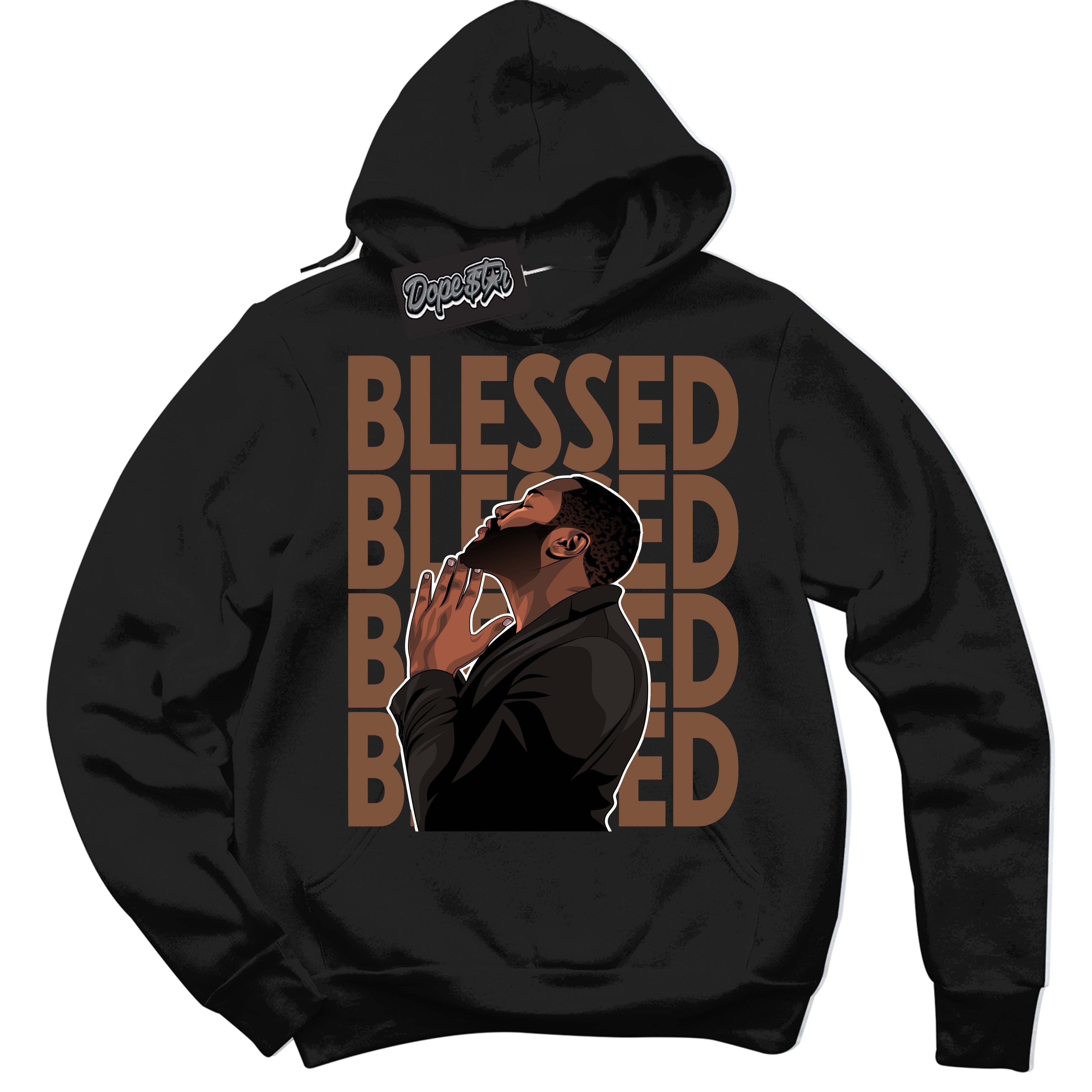 AJ1 Low Archaeo Brown White 'God Blessed' Hoodie- Black Streetwear Mockup | Sneakerhead Hoodie Matching Archaeo Brown White AJ1 Lows | Limited Edition Jordan 1 Low Archaeo Brown White hoodie for Men & Women | Drip with Your Archaeo Brown White 1s Kicks | Sneakerhead Fashion Must-Have.