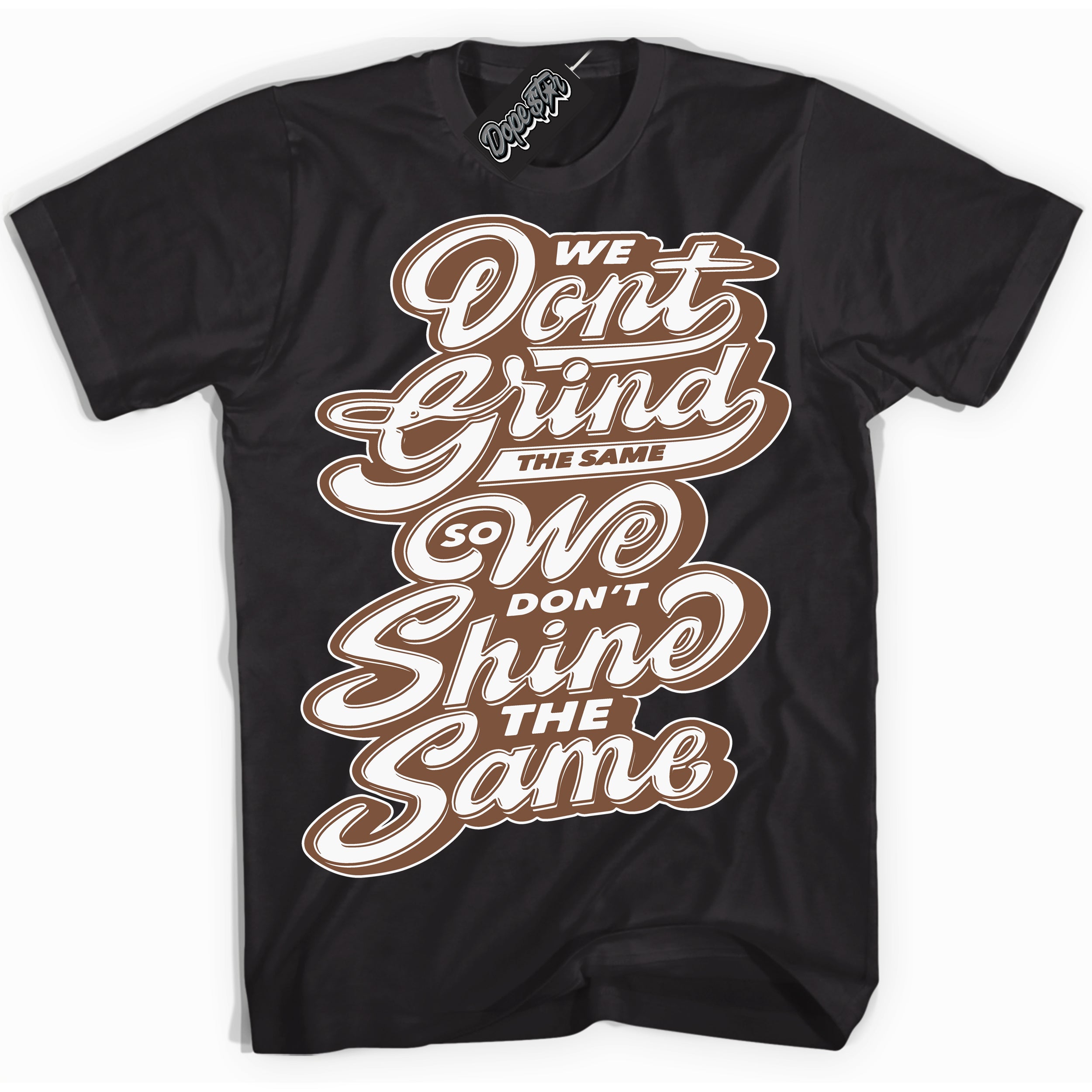 AJ1 Low Archaeo Brown White 'Grind Shine' Shirt - Black Streetwear Mockup | Sneakerhead T-shirt Matching Archaeo Brown White AJ1 Lows| Limited Edition Jordan 1 Low Archaeo Brown White Shirt for Men & Women | Drip with Your Archaeo Brown White 1s Kicks | Sneakerhead Fashion Must-Have.