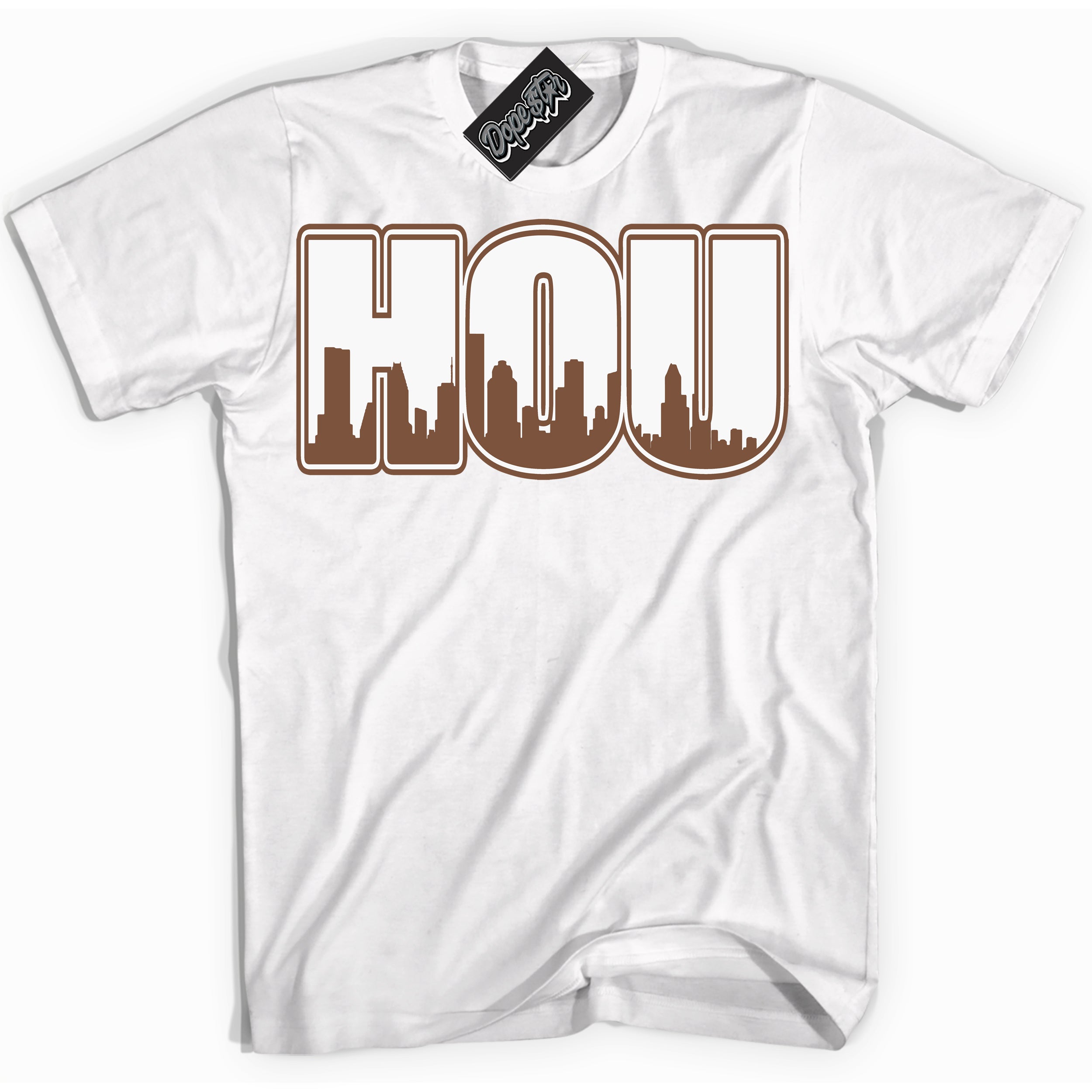 AJ1 Low Archaeo Brown White 'Houston' Shirt - White Streetwear Mockup | Sneakerhead T-shirt Matching Archaeo Brown White AJ1 Lows | Limited Edition Jordan 1 Low Archaeo Brown White Shirt for Men & Women | Drip with Your Archaeo Brown White 1s Kicks | Sneakerhead Fashion Must-Have.