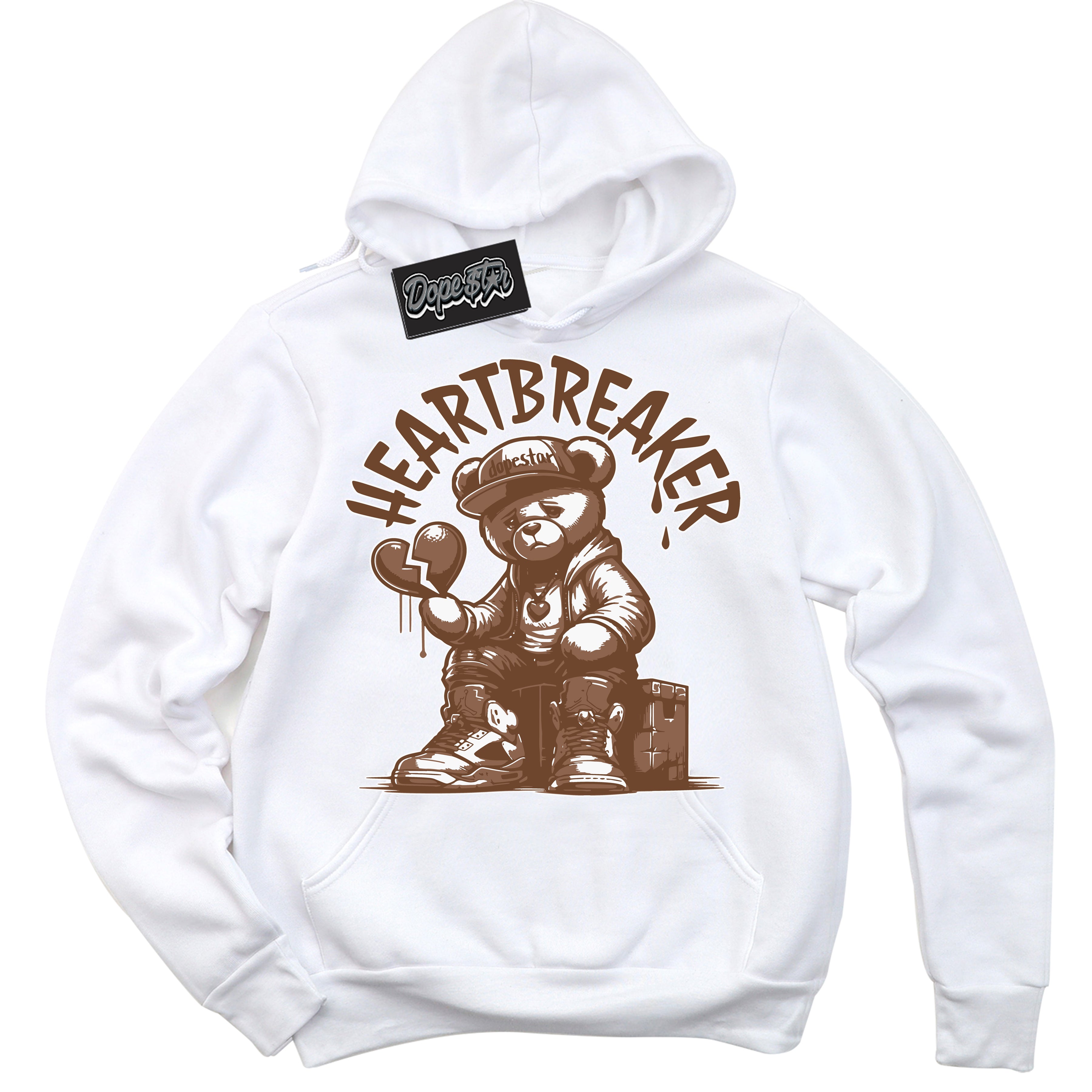 AJ1 Low Archaeo Brown White 'Heartbreaker Bear' Hoodie- White Streetwear Mockup | Sneakerhead Hoodie Matching Archaeo Brown White AJ1 Lows | Limited Edition Jordan 1 Low Archaeo Brown White hoodie for Men & Women | Drip with Your Archaeo Brown White 1s Kicks | Sneakerhead Fashion Must-Have.