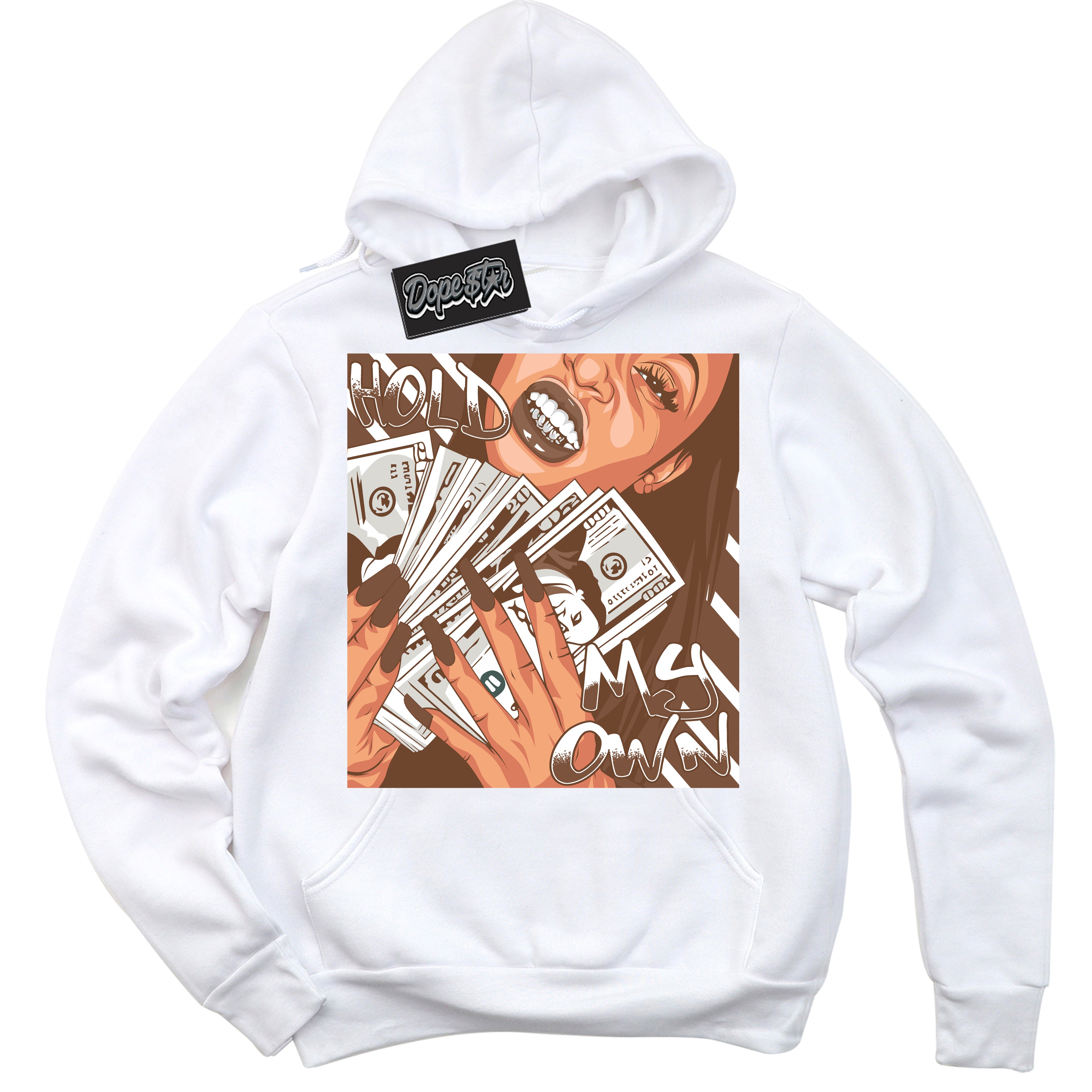 AJ1 Low Archaeo Brown White 'Hold My Own' Hoodie- White Streetwear Mockup | Sneakerhead Hoodie Matching Archaeo Brown White AJ1 Lows | Limited Edition Jordan 1 Low Archaeo Brown White hoodie for Men & Women | Drip with Your Archaeo Brown White 1s Kicks | Sneakerhead Fashion Must-Have.