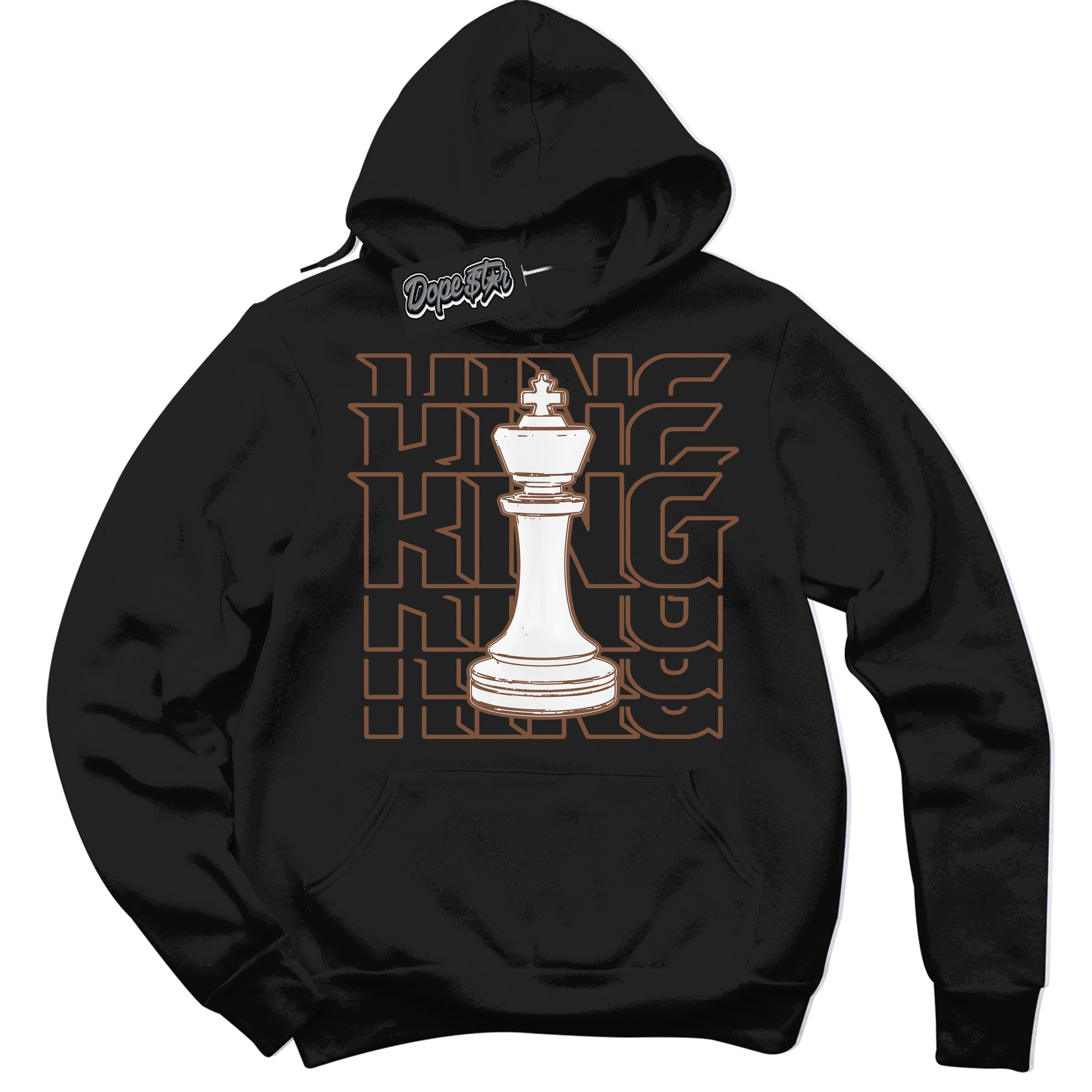 AJ1 Low Archaeo Brown White 'King Chess' Hoodie- Black Streetwear Mockup | Sneakerhead Hoodie Matching Archaeo Brown White AJ1 Lows | Limited Edition Jordan 1 Low Archaeo Brown White hoodie for Men & Women | Drip with Your Archaeo Brown White 1s Kicks | Sneakerhead Fashion Must-Have.