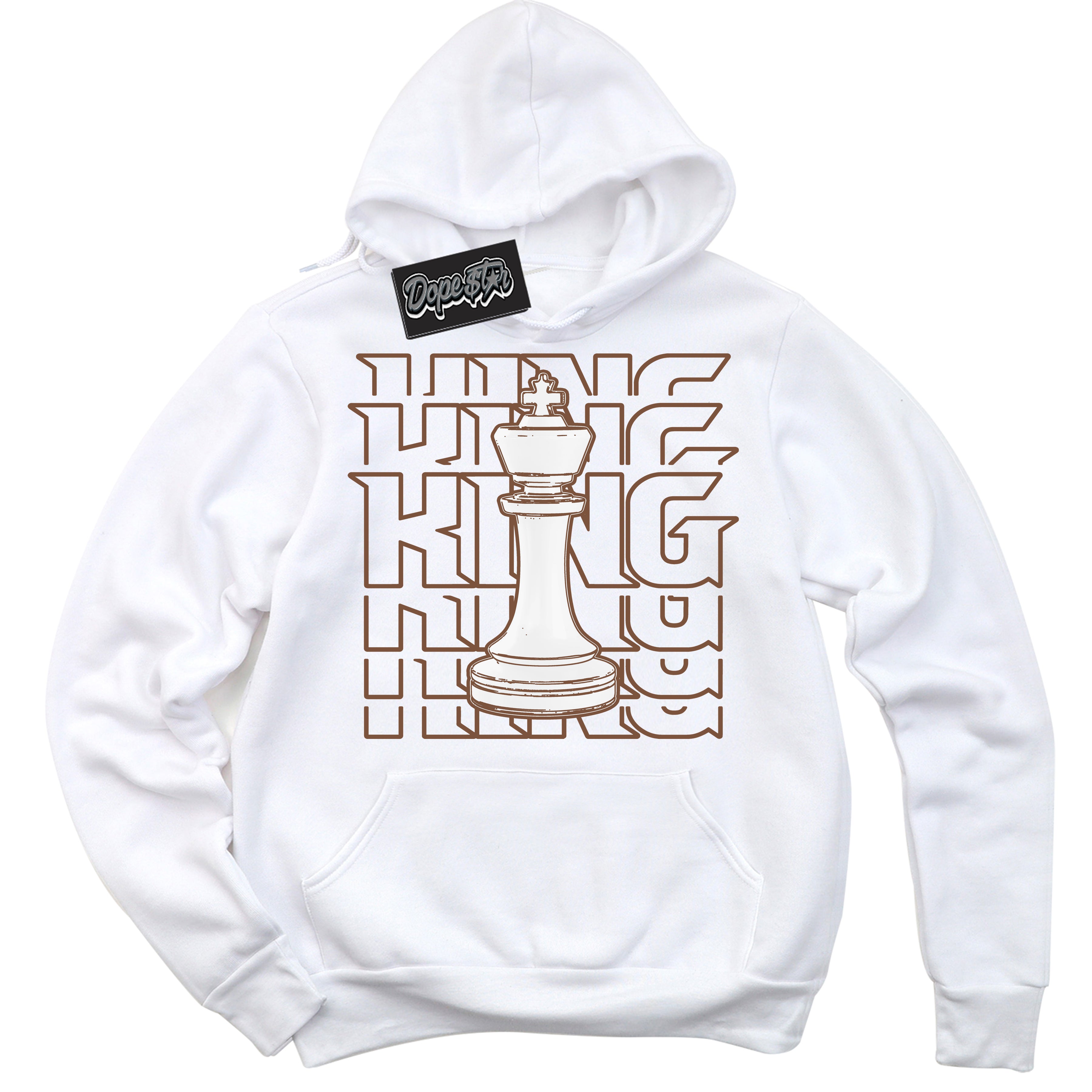 AJ1 Low Archaeo Brown White 'King Chess' Hoodie- White Streetwear Mockup | Sneakerhead Hoodie Matching Archaeo Brown White AJ1 Lows | Limited Edition Jordan 1 Low Archaeo Brown White hoodie for Men & Women | Drip with Your Archaeo Brown White 1s Kicks | Sneakerhead Fashion Must-Have.