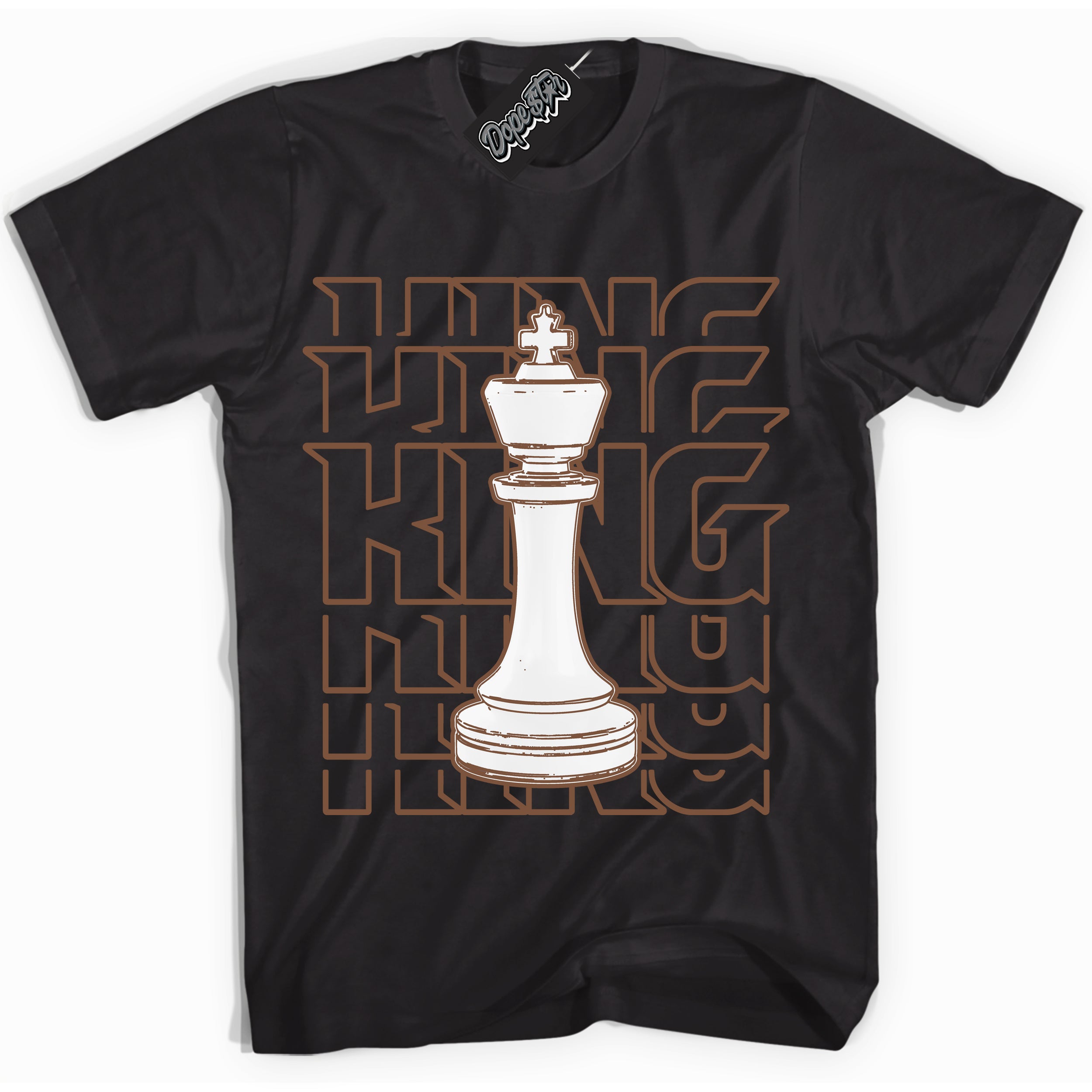 AJ1 Low Archaeo Brown White 'King Chess' Shirt - Black Streetwear Mockup | Sneakerhead T-shirt Matching Archaeo Brown White AJ1 Lows| Limited Edition Jordan 1 Low Archaeo Brown White Shirt for Men & Women | Drip with Your Archaeo Brown White 1s Kicks | Sneakerhead Fashion Must-Have.