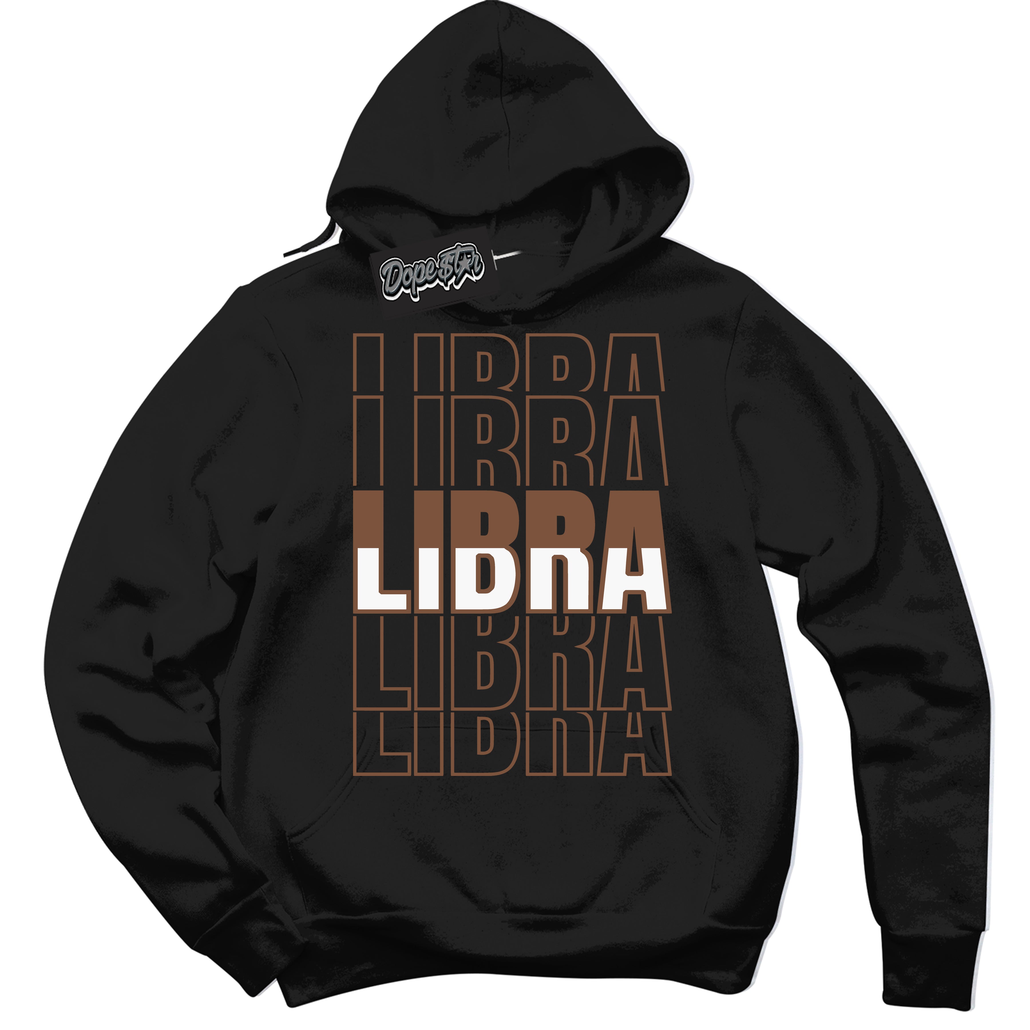 AJ1 Low Archaeo Brown White 'Libra' Hoodie- Black Streetwear Mockup | Sneakerhead Hoodie Matching Archaeo Brown White AJ1 Lows | Limited Edition Jordan 1 Low Archaeo Brown White hoodie for Men & Women | Drip with Your Archaeo Brown White 1s Kicks | Sneakerhead Fashion Must-Have.