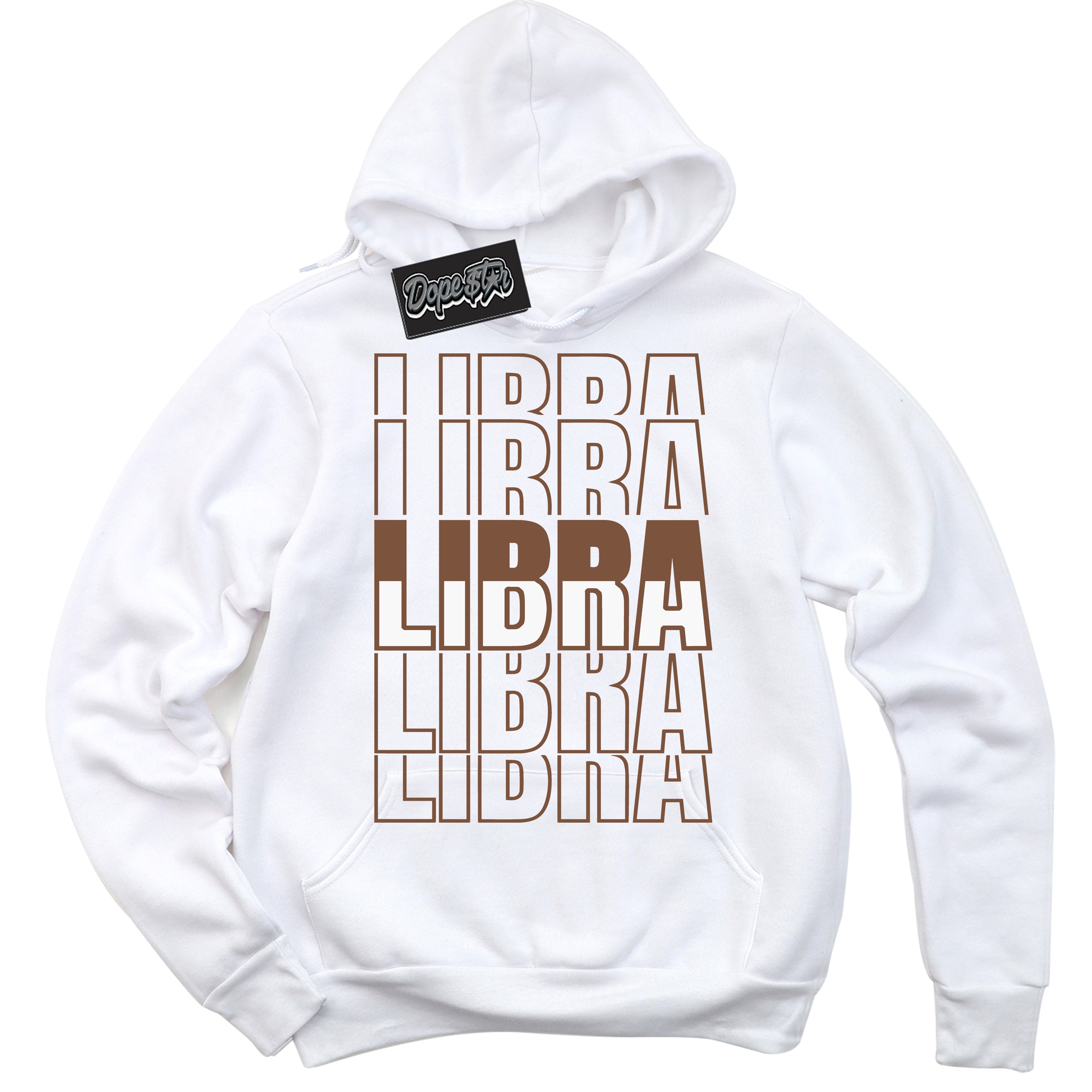 AJ1 Low Archaeo Brown White 'Libra' Hoodie- White Streetwear Mockup | Sneakerhead Hoodie Matching Archaeo Brown White AJ1 Lows | Limited Edition Jordan 1 Low Archaeo Brown White hoodie for Men & Women | Drip with Your Archaeo Brown White 1s Kicks | Sneakerhead Fashion Must-Have.