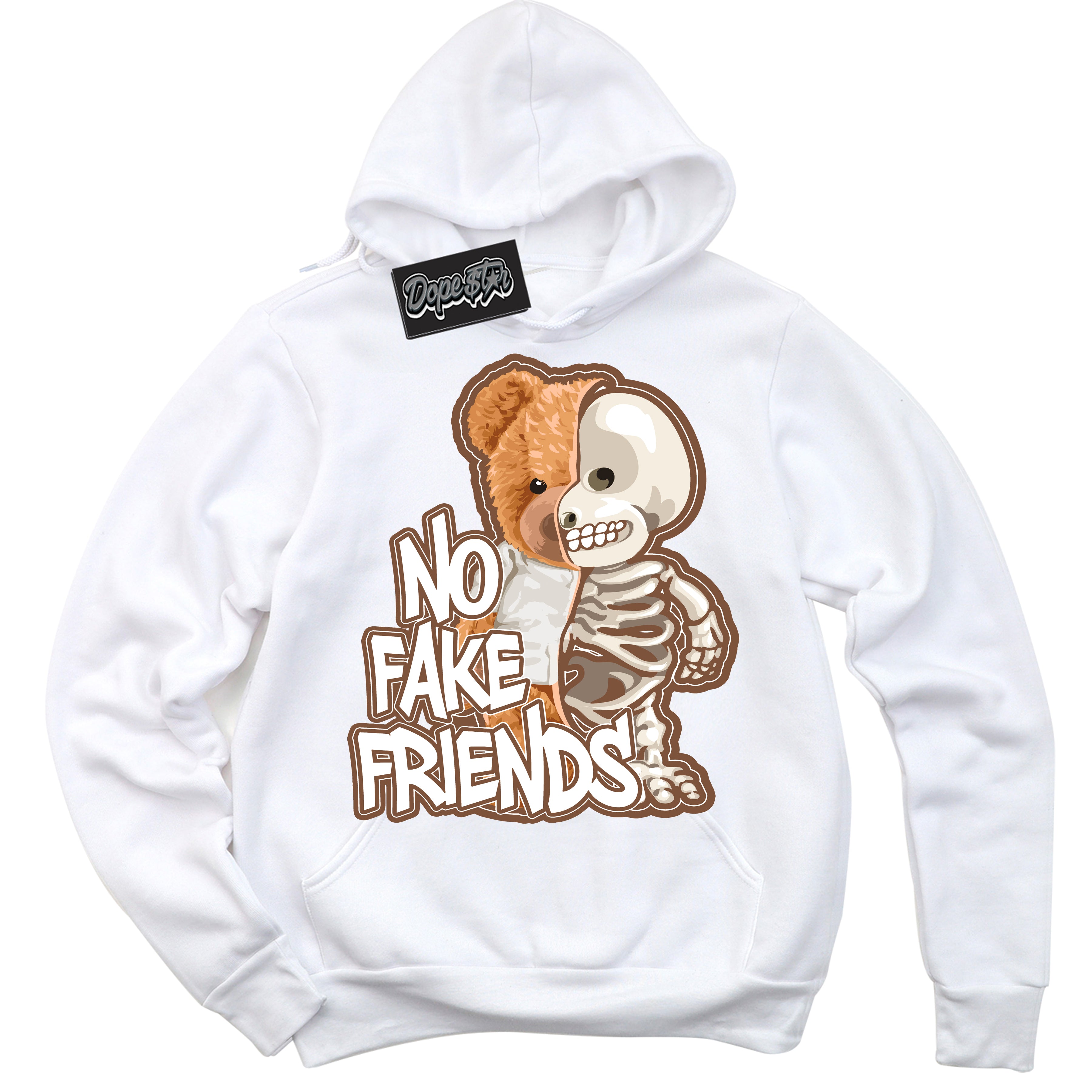 AJ1 Low Archaeo Brown White 'No Fake Friends' Hoodie- White Streetwear Mockup | Sneakerhead Hoodie Matching Archaeo Brown White AJ1 Lows | Limited Edition Jordan 1 Low Archaeo Brown White hoodie for Men & Women | Drip with Your Archaeo Brown White 1s Kicks | Sneakerhead Fashion Must-Have.