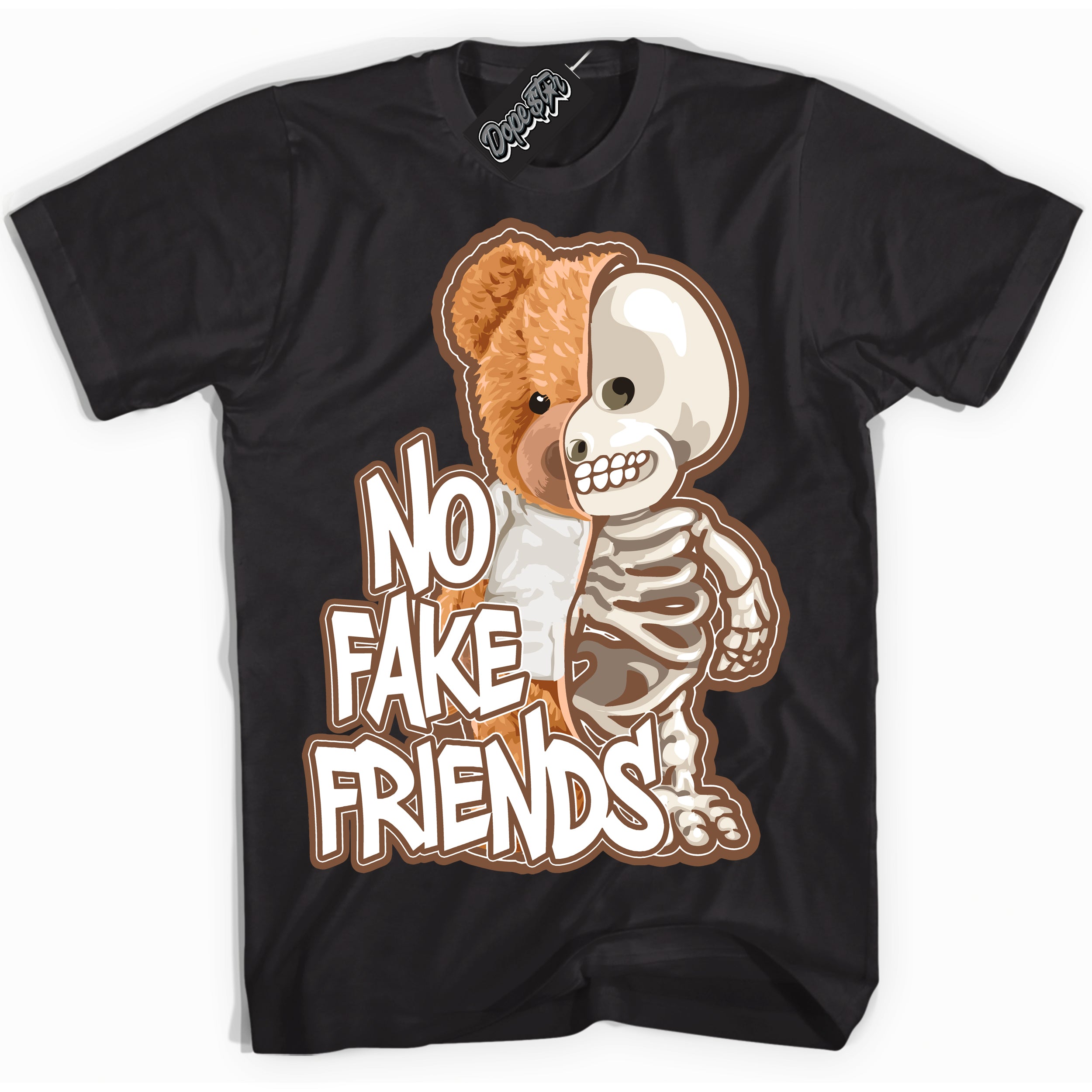 AJ1 Low Archaeo Brown White 'No Fake Friends' Shirt - Black Streetwear Mockup | Sneakerhead T-shirt Matching Archaeo Brown White AJ1 Lows| Limited Edition Jordan 1 Low Archaeo Brown White Shirt for Men & Women | Drip with Your Archaeo Brown White 1s Kicks | Sneakerhead Fashion Must-Have.
