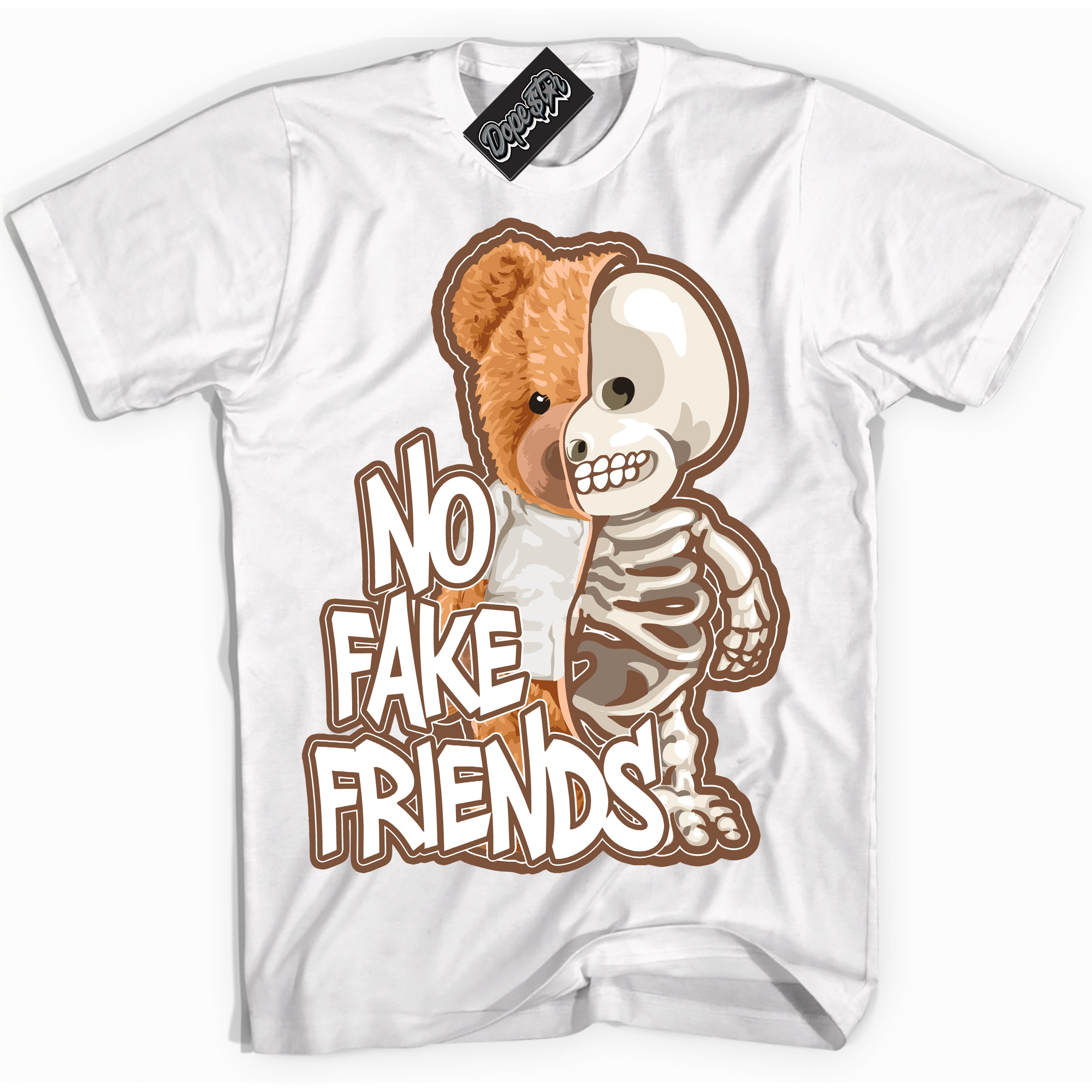 AJ1 Low Archaeo Brown White 'No Fake Friends' Shirt - White Streetwear Mockup | Sneakerhead T-shirt Matching Archaeo Brown White AJ1 Lows | Limited Edition Jordan 1 Low Archaeo Brown White Shirt for Men & Women | Drip with Your Archaeo Brown White 1s Kicks | Sneakerhead Fashion Must-Have.