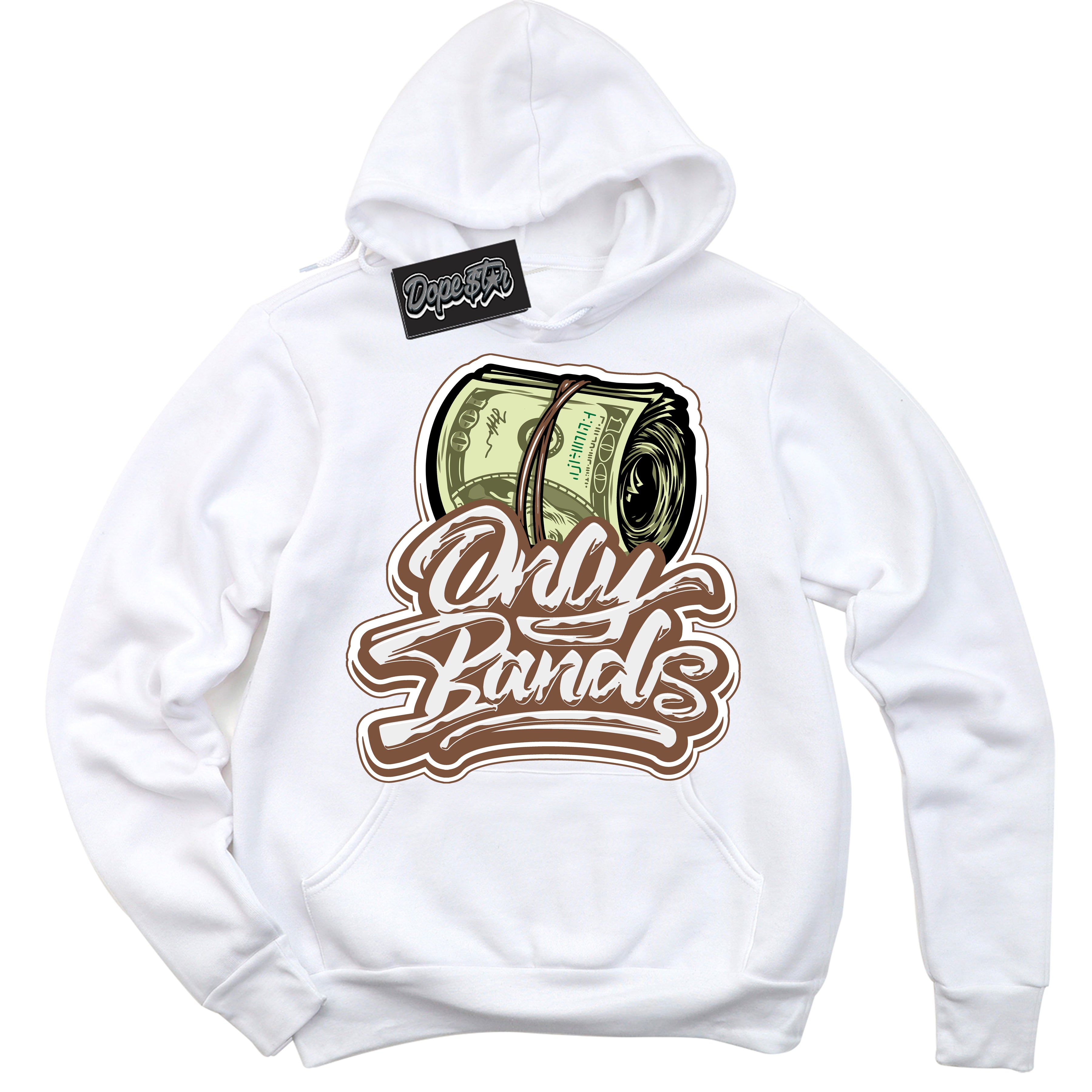 AJ1 Low Archaeo Brown White 'Only Bands' Hoodie- White Streetwear Mockup | Sneakerhead Hoodie Matching Archaeo Brown White AJ1 Lows | Limited Edition Jordan 1 Low Archaeo Brown White hoodie for Men & Women | Drip with Your Archaeo Brown White 1s Kicks | Sneakerhead Fashion Must-Have.