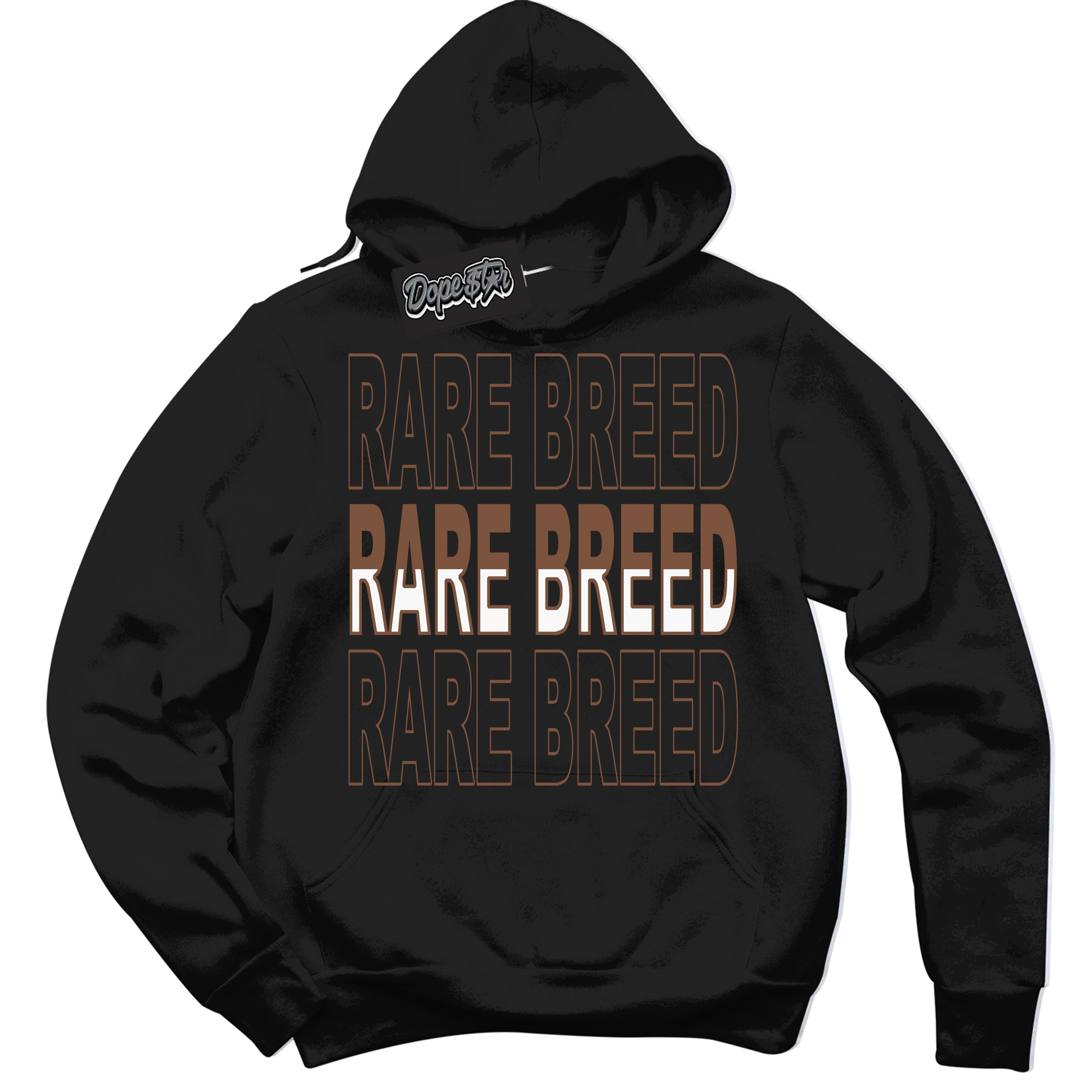 AJ1 Low Archaeo Brown White 'Rare Breed' Hoodie- Black Streetwear Mockup | Sneakerhead Hoodie Matching Archaeo Brown White AJ1 Lows | Limited Edition Jordan 1 Low Archaeo Brown White hoodie for Men & Women | Drip with Your Archaeo Brown White 1s Kicks | Sneakerhead Fashion Must-Have.