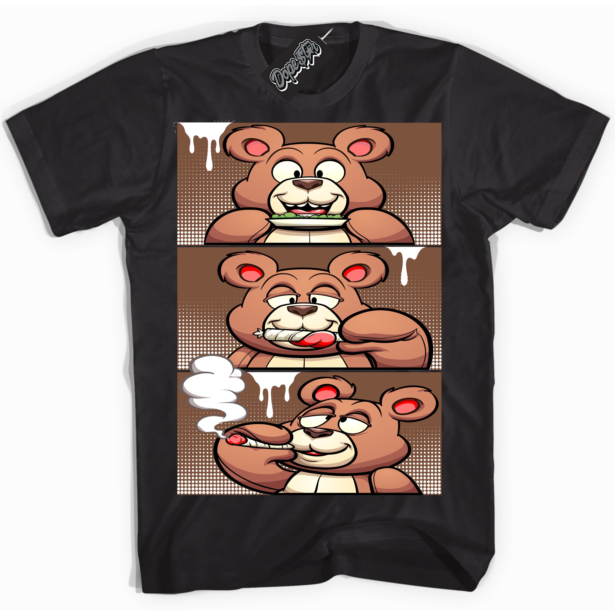 AJ1 Low Archaeo Brown White 'Roll It Lick It Smoke It Bear' Shirt - Black Streetwear Mockup | Sneakerhead T-shirt Matching Archaeo Brown White AJ1 Lows| Limited Edition Jordan 1 Low Archaeo Brown White Shirt for Men & Women | Drip with Your Archaeo Brown White 1s Kicks | Sneakerhead Fashion Must-Have.