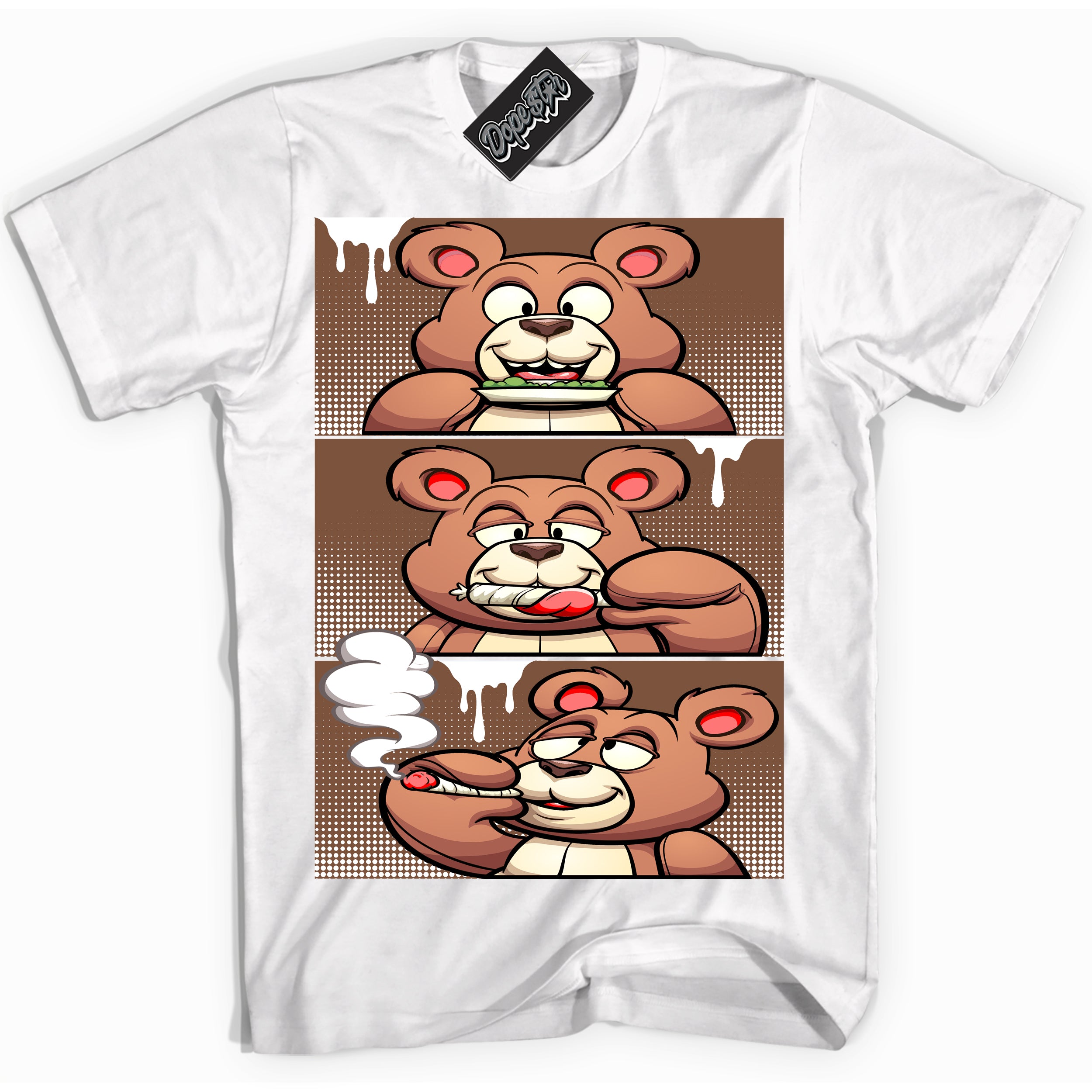 AJ1 Low Archaeo Brown White 'Roll It Lick It Smoke It Bear' Shirt - White Streetwear Mockup | Sneakerhead T-shirt Matching Archaeo Brown White AJ1 Lows | Limited Edition Jordan 1 Low Archaeo Brown White Shirt for Men & Women | Drip with Your Archaeo Brown White 1s Kicks | Sneakerhead Fashion Must-Have.