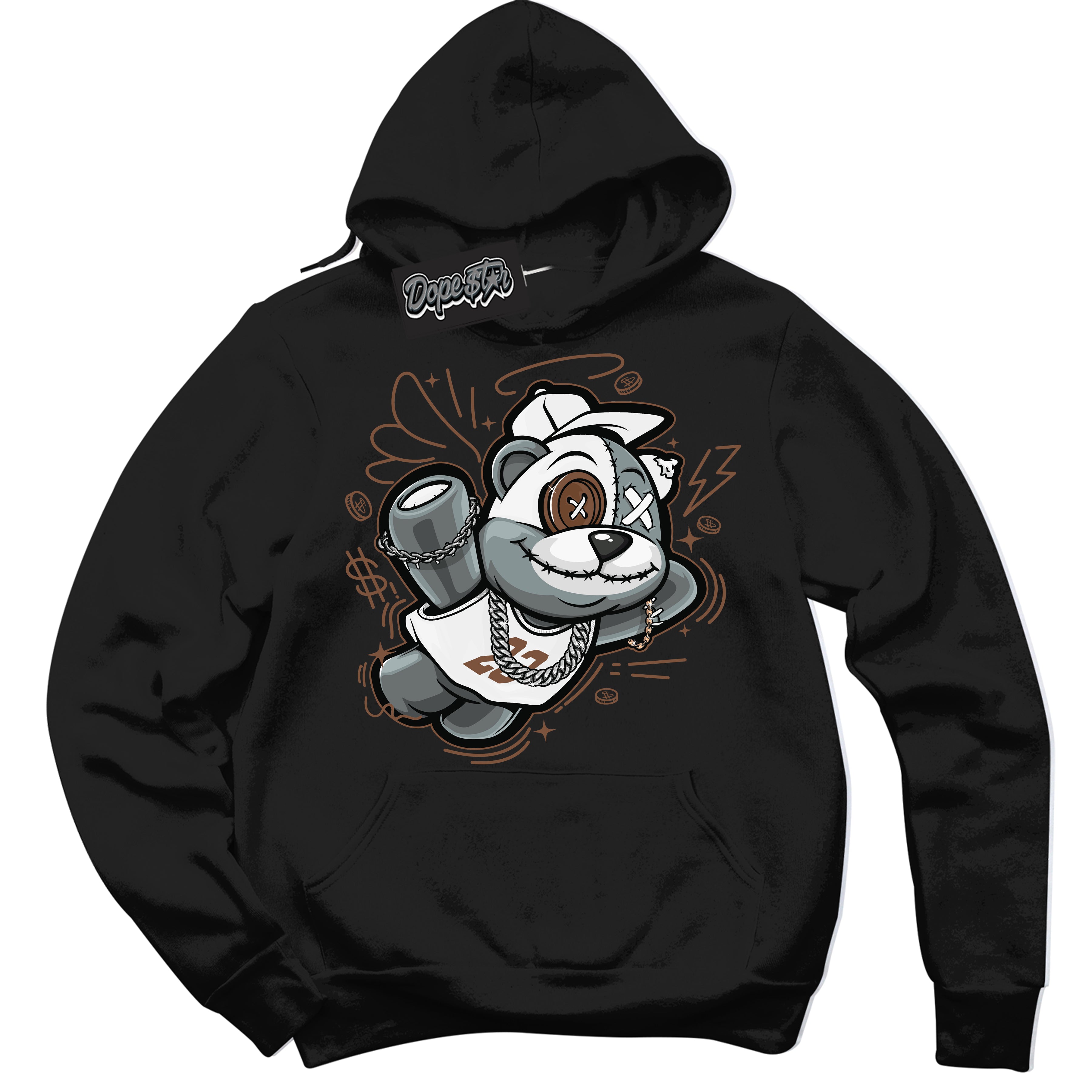 AJ1 Low Archaeo Brown White 'Slam Dunk Bear' Hoodie- Black Streetwear Mockup | Sneakerhead Hoodie Matching Archaeo Brown White AJ1 Lows | Limited Edition Jordan 1 Low Archaeo Brown White hoodie for Men & Women | Drip with Your Archaeo Brown White 1s Kicks | Sneakerhead Fashion Must-Have.