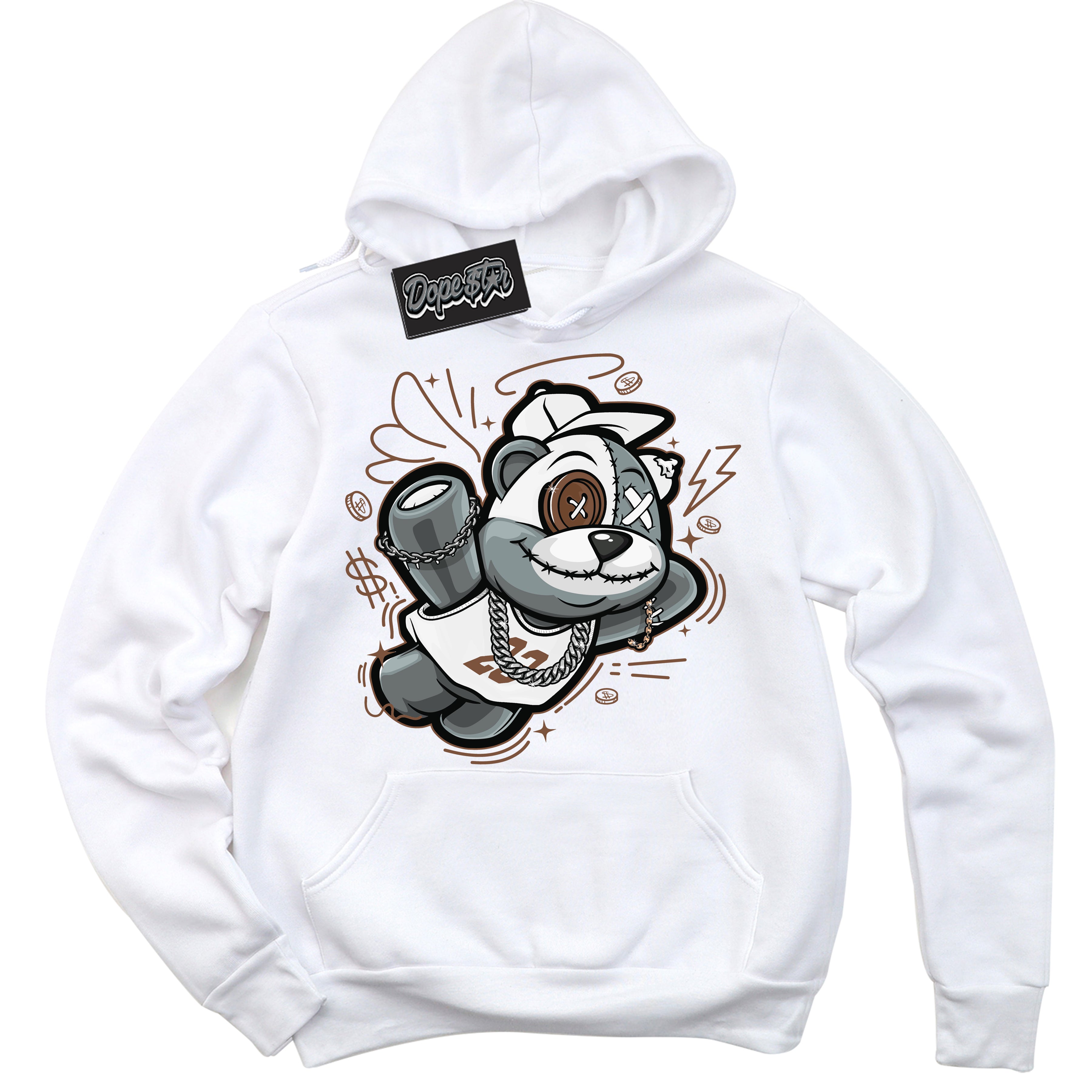 AJ1 Low Archaeo Brown White 'Slam Dunk Bear' Hoodie- White Streetwear Mockup | Sneakerhead Hoodie Matching Archaeo Brown White AJ1 Lows | Limited Edition Jordan 1 Low Archaeo Brown White hoodie for Men & Women | Drip with Your Archaeo Brown White 1s Kicks | Sneakerhead Fashion Must-Have.