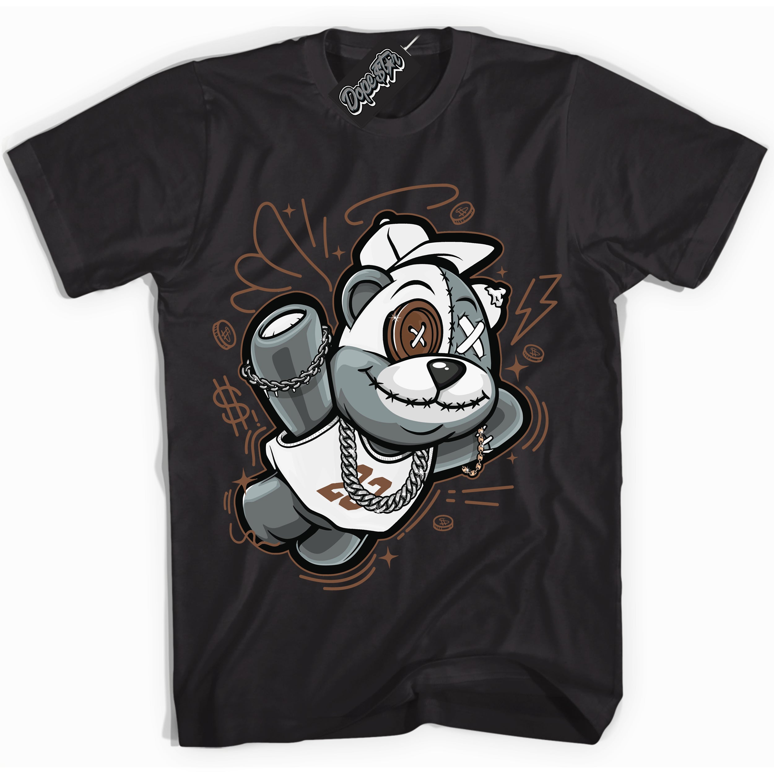 AJ1 Low Archaeo Brown White 'Slam Dunk Bear' Shirt - Black Streetwear Mockup | Sneakerhead T-shirt Matching Archaeo Brown White AJ1 Lows| Limited Edition Jordan 1 Low Archaeo Brown White Shirt for Men & Women | Drip with Your Archaeo Brown White 1s Kicks | Sneakerhead Fashion Must-Have.