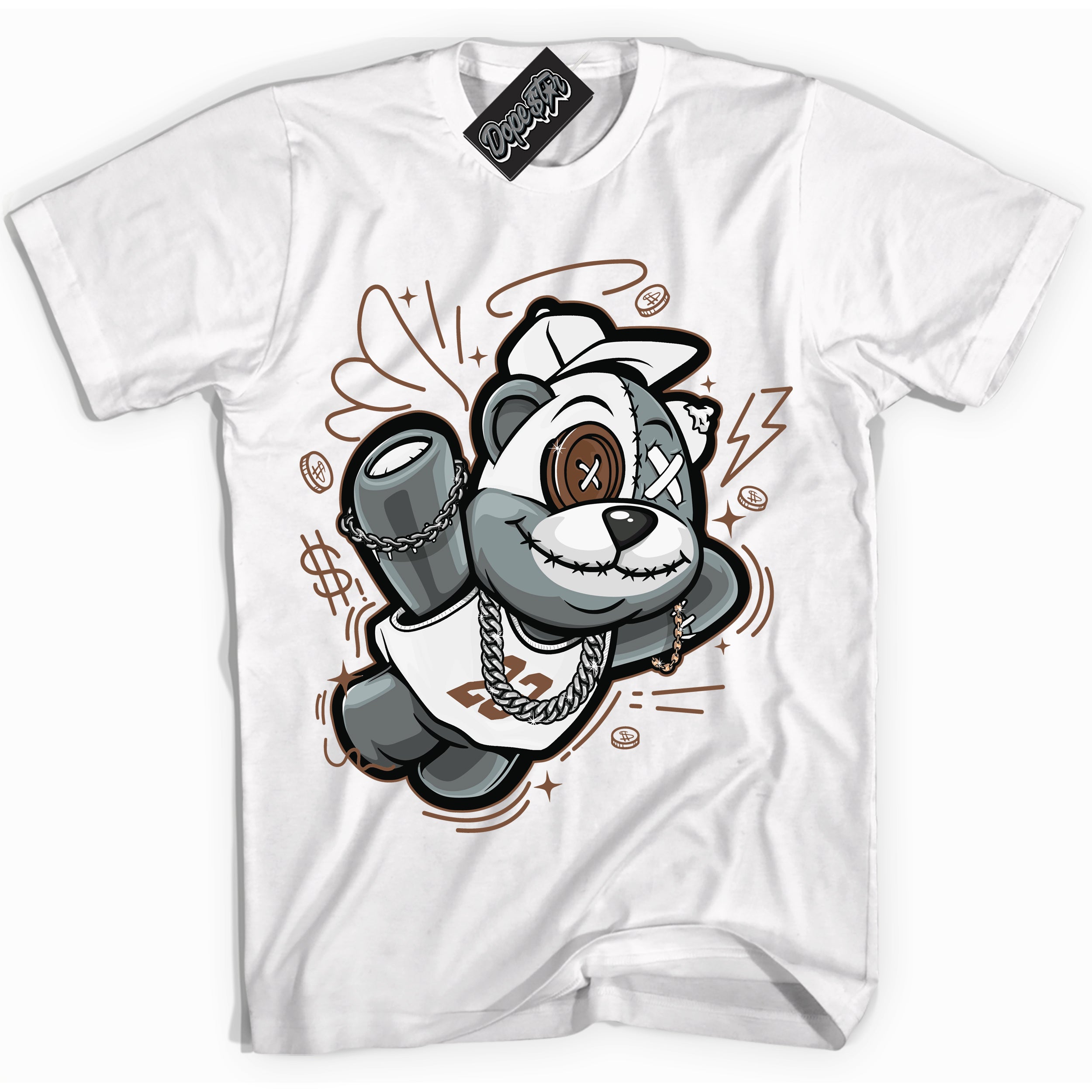 AJ1 Low Archaeo Brown White 'Slam Dunk Bear' Shirt - White Streetwear Mockup | Sneakerhead T-shirt Matching Archaeo Brown White AJ1 Lows | Limited Edition Jordan 1 Low Archaeo Brown White Shirt for Men & Women | Drip with Your Archaeo Brown White 1s Kicks | Sneakerhead Fashion Must-Have.