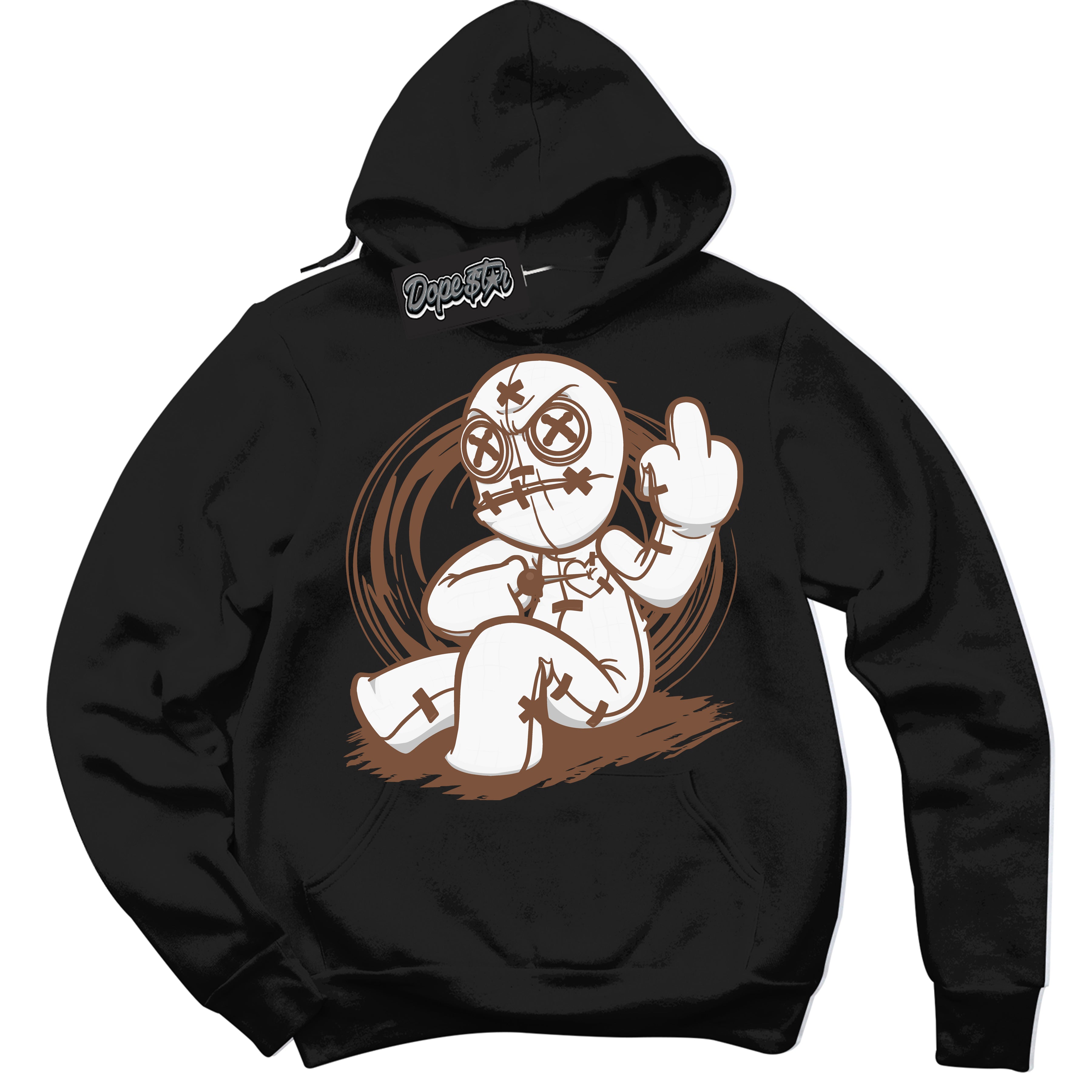 AJ1 Low Archaeo Brown White 'Voodoo Doll' Hoodie- Black Streetwear Mockup | Sneakerhead Hoodie Matching Archaeo Brown White AJ1 Lows | Limited Edition Jordan 1 Low Archaeo Brown White hoodie for Men & Women | Drip with Your Archaeo Brown White 1s Kicks | Sneakerhead Fashion Must-Have.