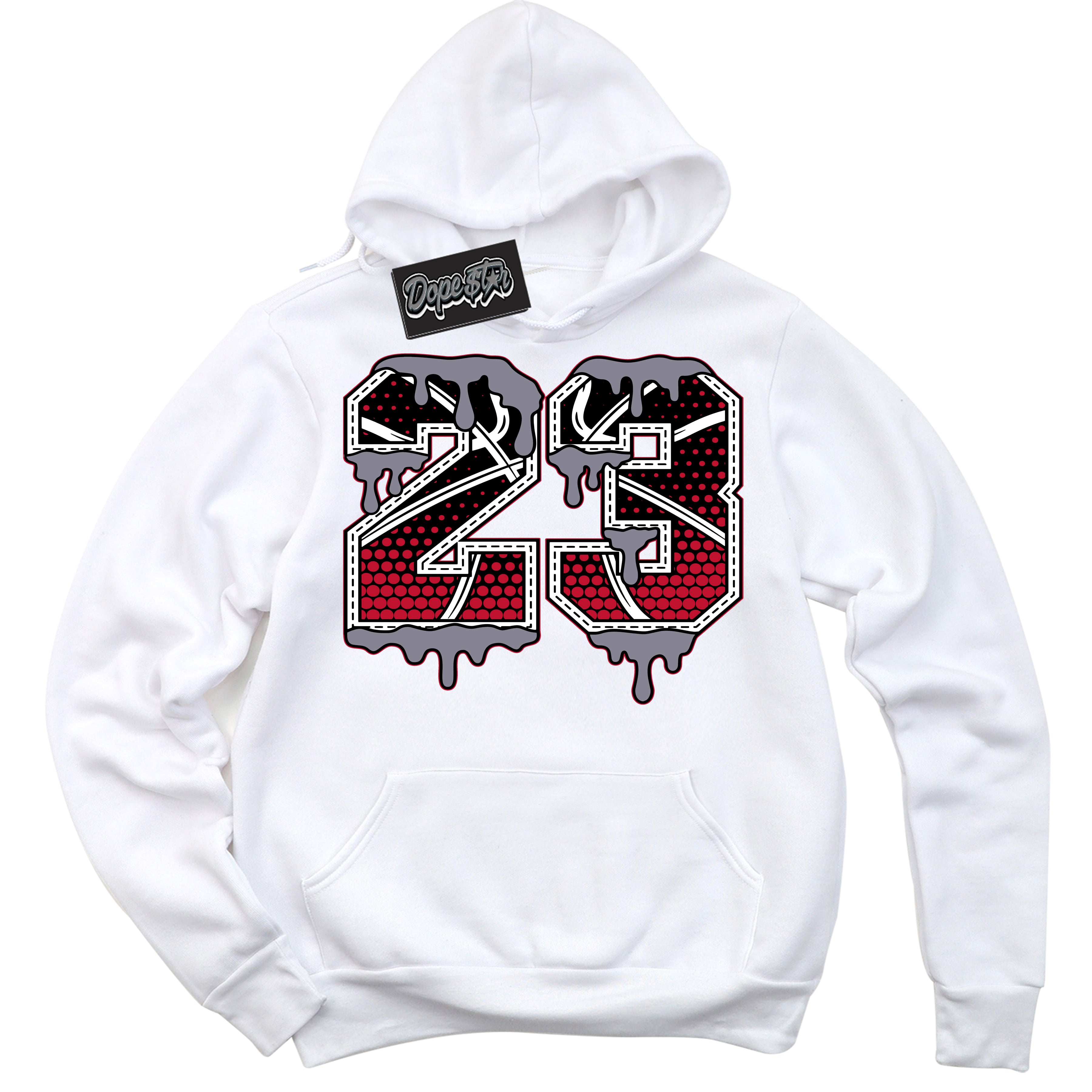 Cool White Hoodie with “ 23 Ball '' design that Perfectly Matches  Cement Grey Fire Red 1s Sneakers.