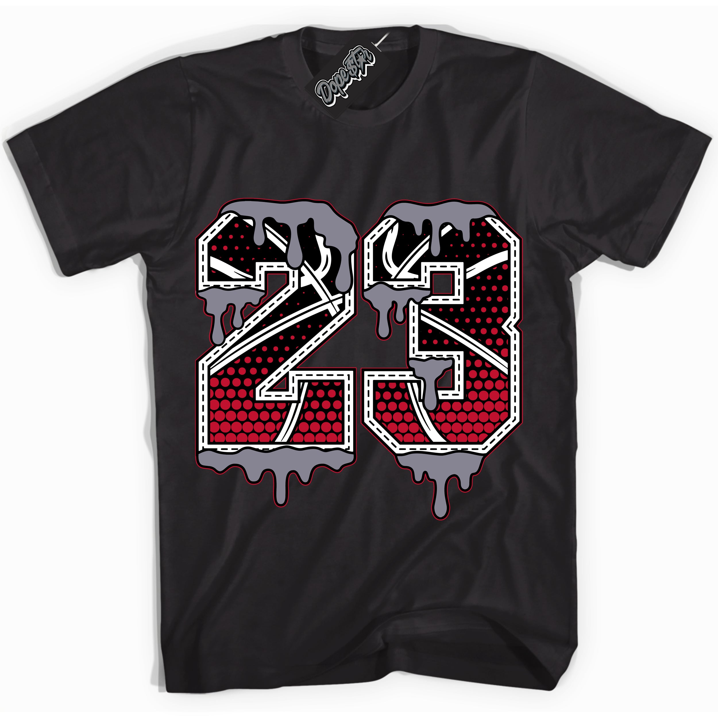 Cool Black Shirt with “ 23 Ball ” design that perfectly matches Cement Grey Fire Red 1s Sneakers.