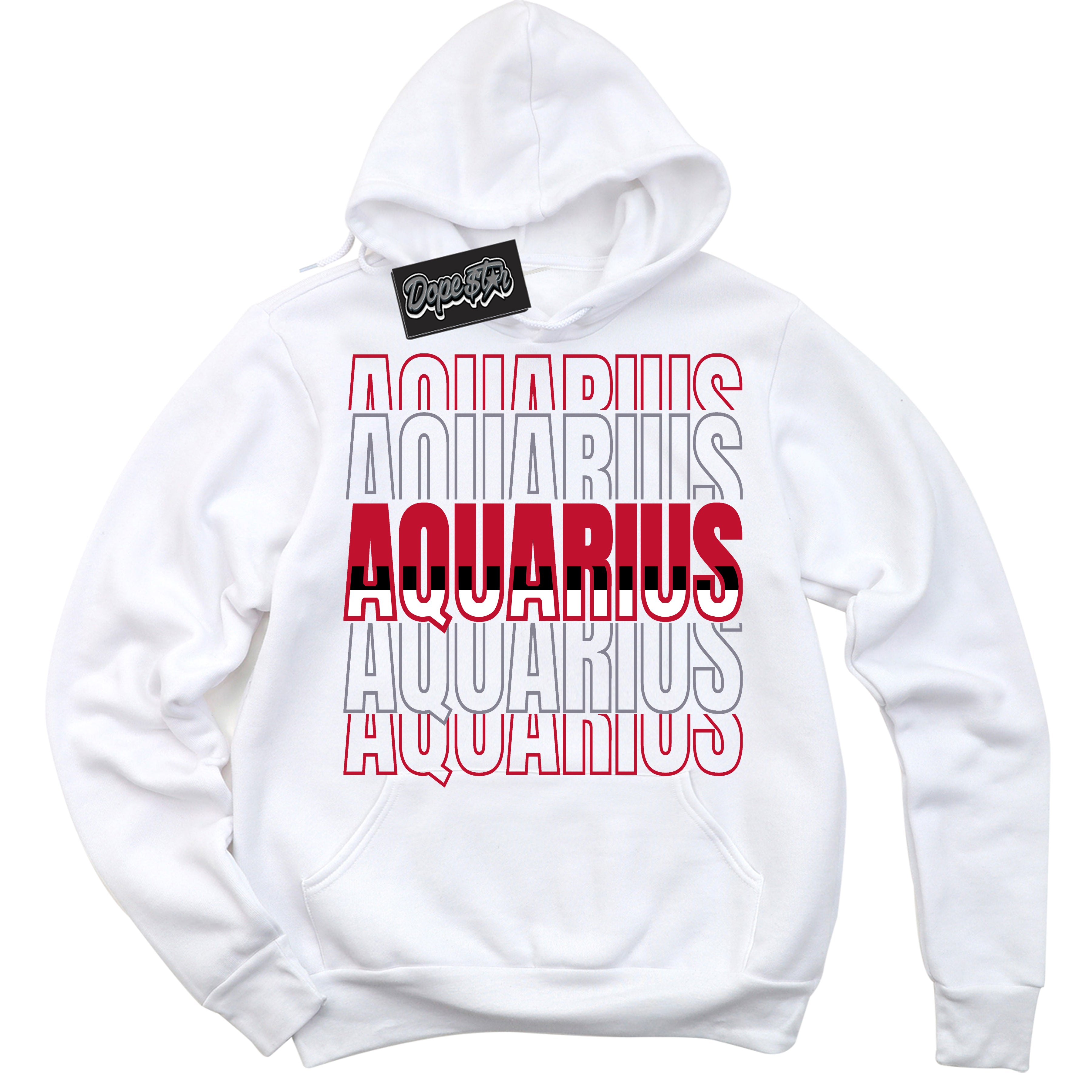 Cool White Hoodie with “ Aquarius '' design that Perfectly Matches  Cement Grey Fire Red 1s Sneakers.