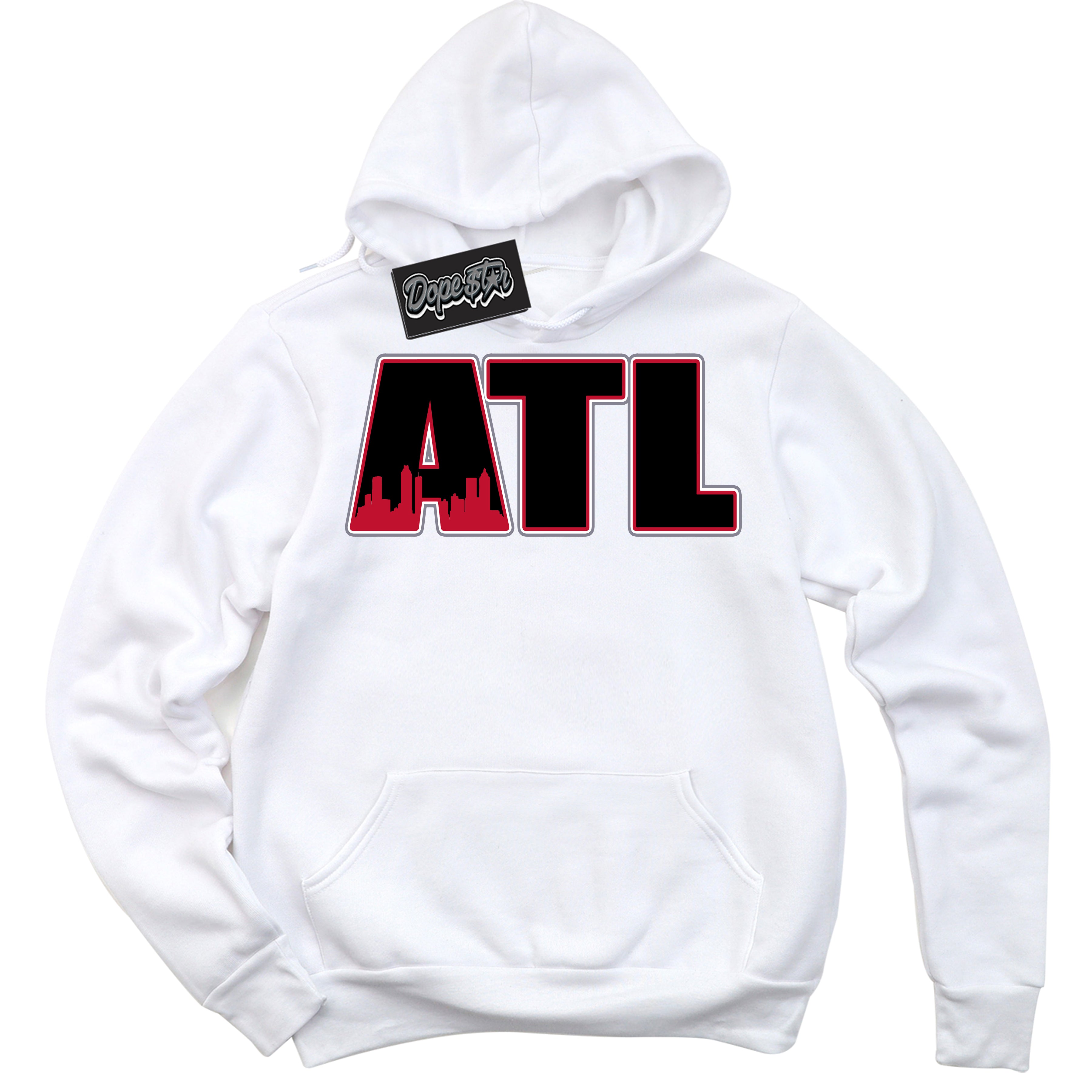 Cool White Hoodie with “ Atlanta '' design that Perfectly Matches  Cement Grey Fire Red 1s Sneakers.