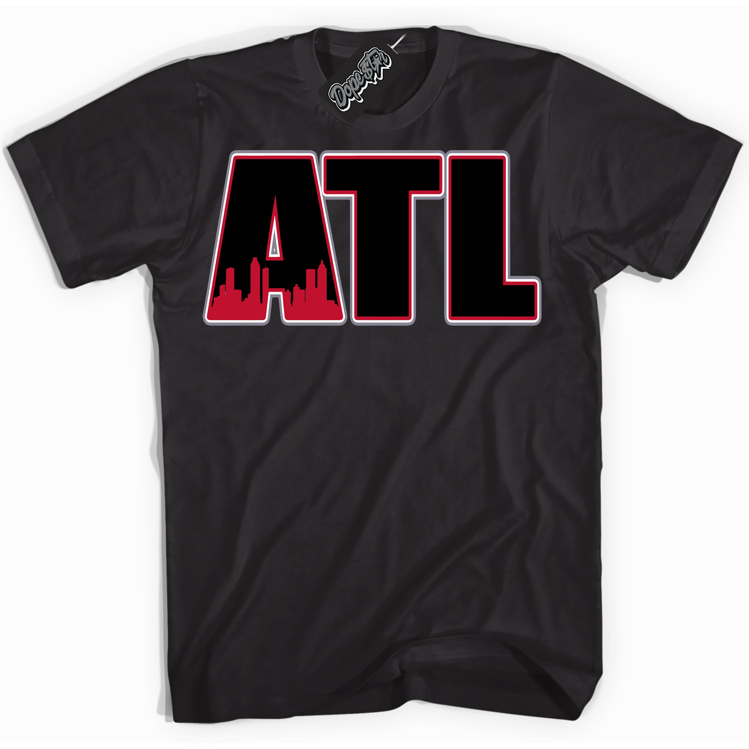 Cool Black Shirt with “ Atlanta ” design that perfectly matches Cement Grey Fire Red 1s Sneakers.