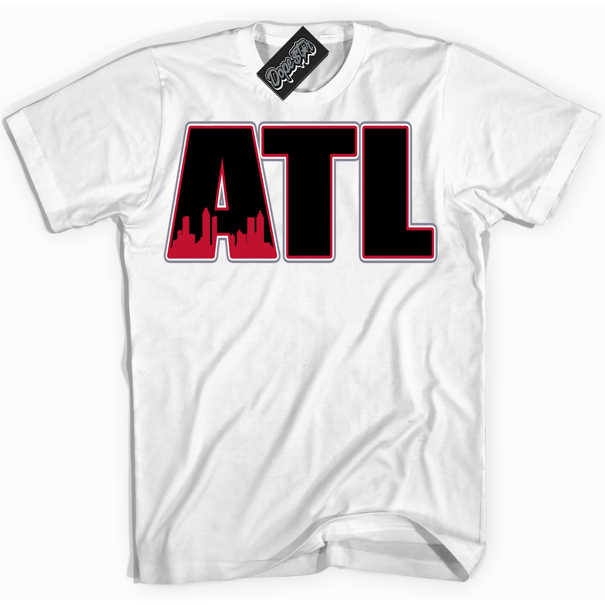 Cool White Shirt with “ Atlanta ” design that perfectly matches Cement Grey Fire Red 1s Sneakers.