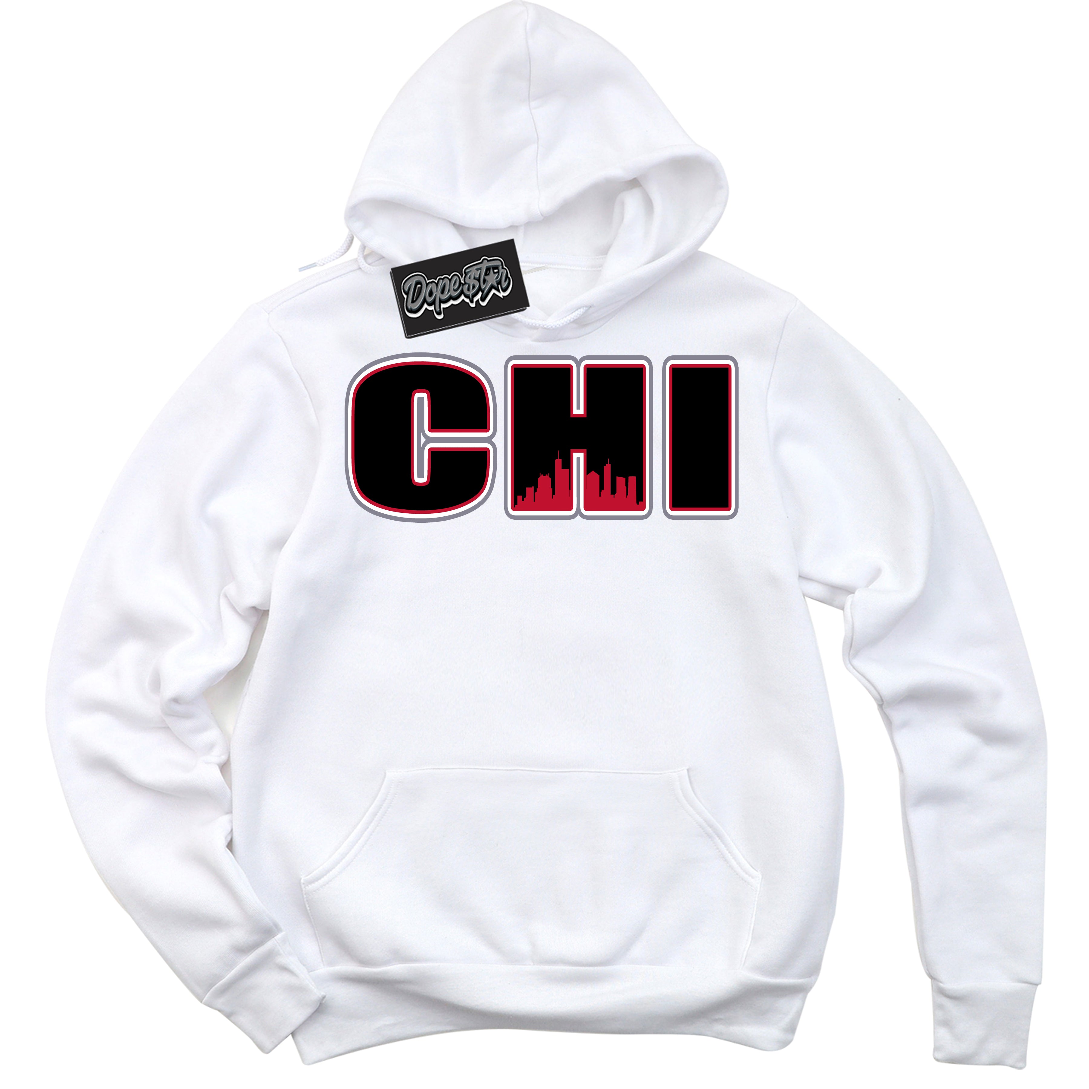 Cool White Hoodie with “ Chicago '' design that Perfectly Matches  Cement Grey Fire Red 1s Sneakers.