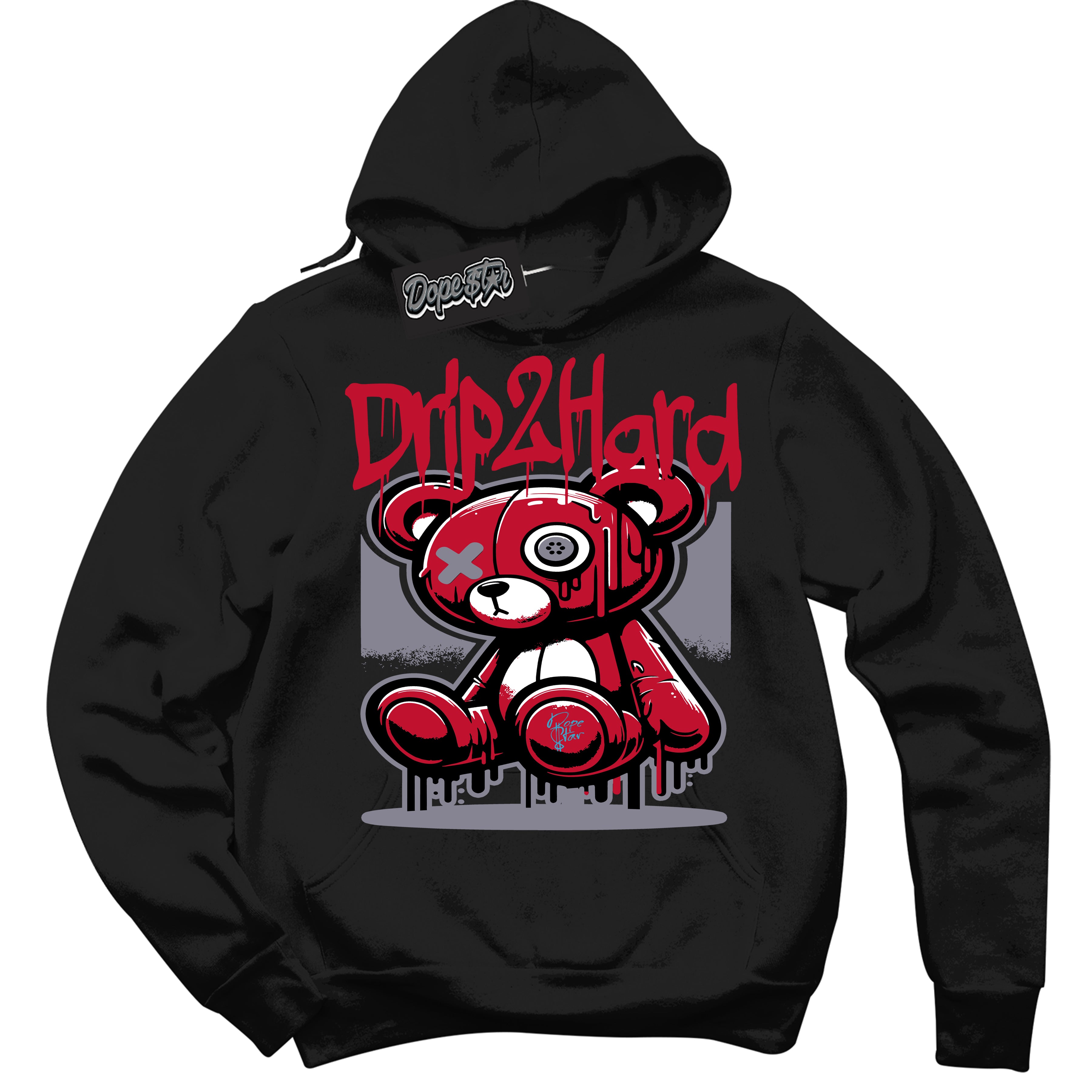 Cool Black Hoodie with “ Drip 2 Hard '' design that Perfectly Matches  Cement Grey Fire Red 1s Sneakers.