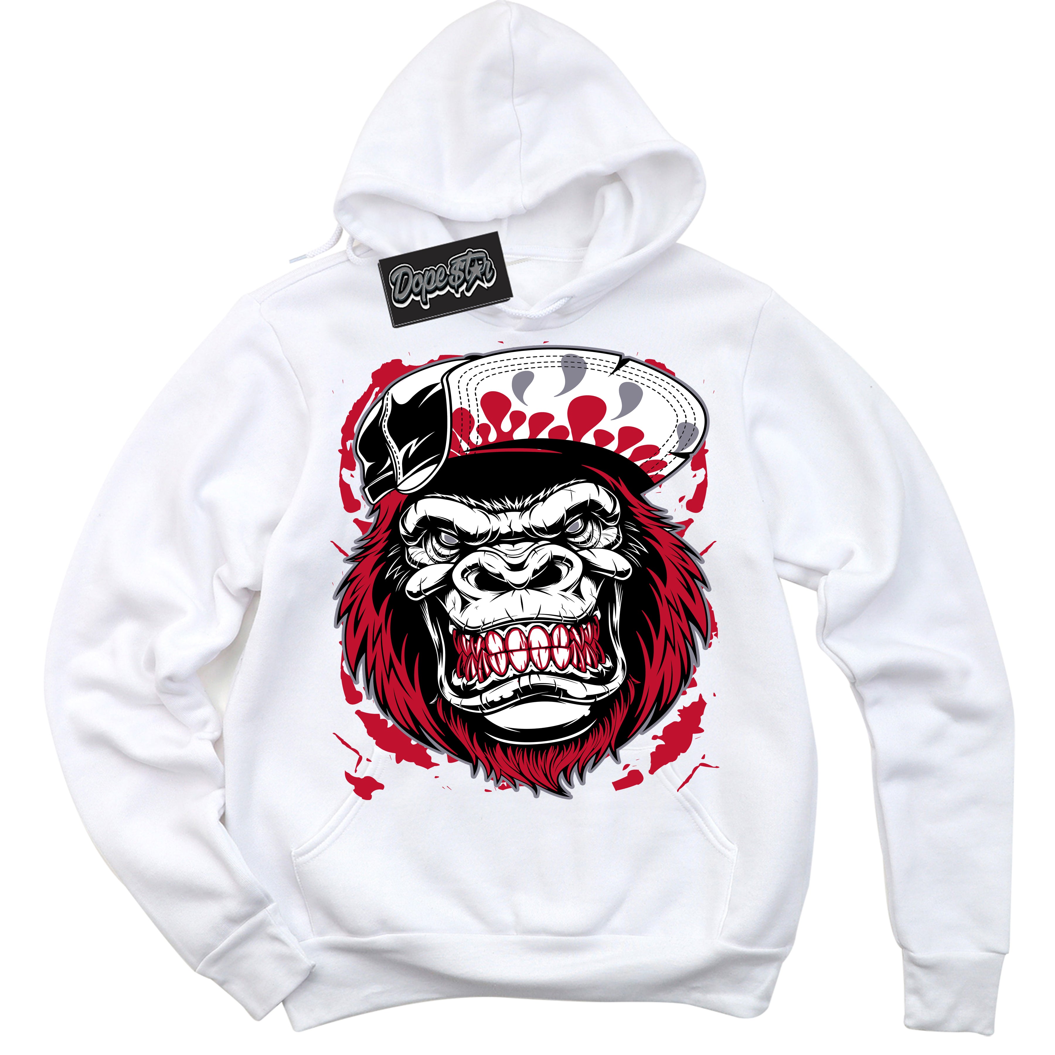 Cool White Hoodie with “ Gorilla Beast '' design that Perfectly Matches  Cement Grey Fire Red 1s Sneakers.