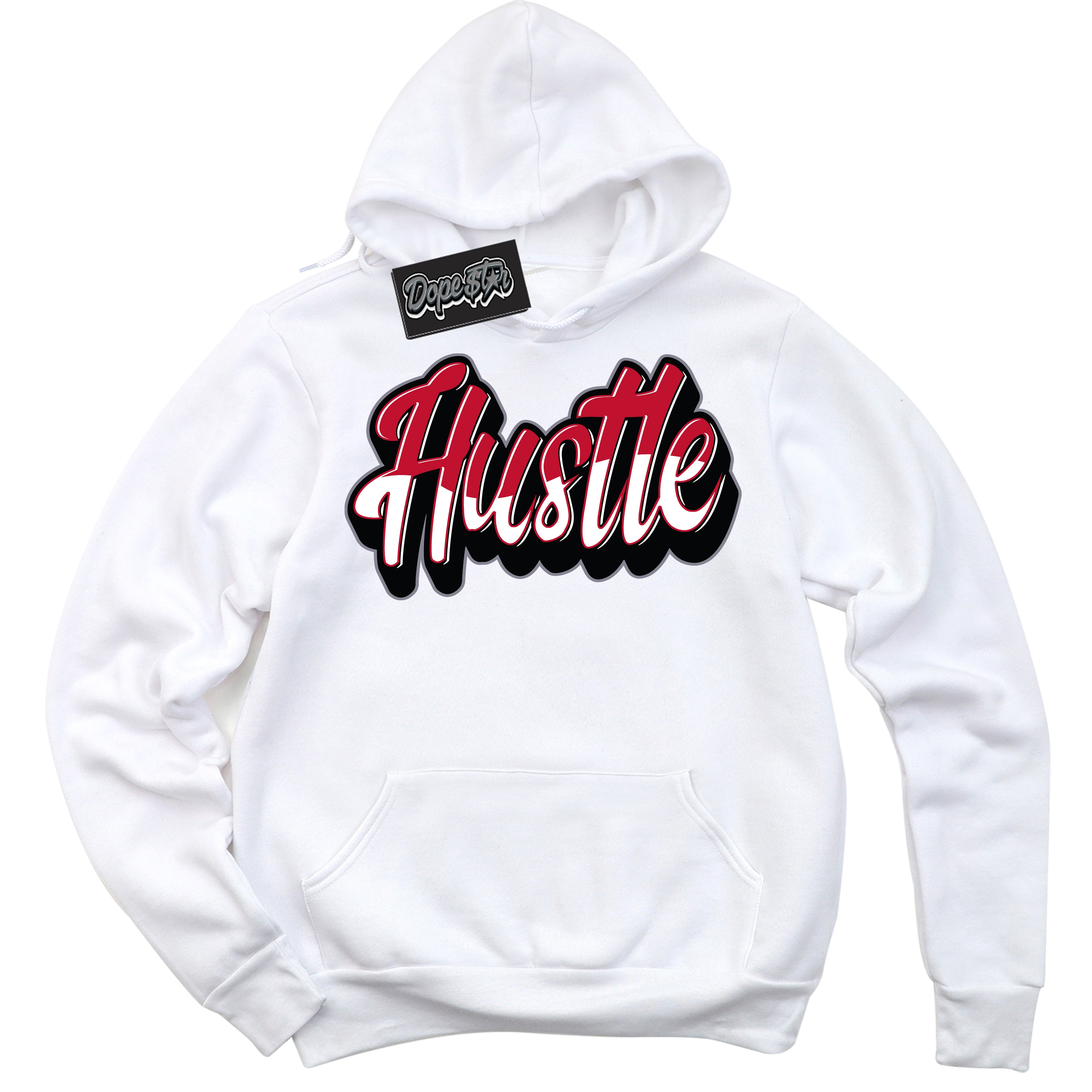 Cool White Hoodie with “ Hustle '' design that Perfectly Matches  Cement Grey Fire Red 1s Sneakers.