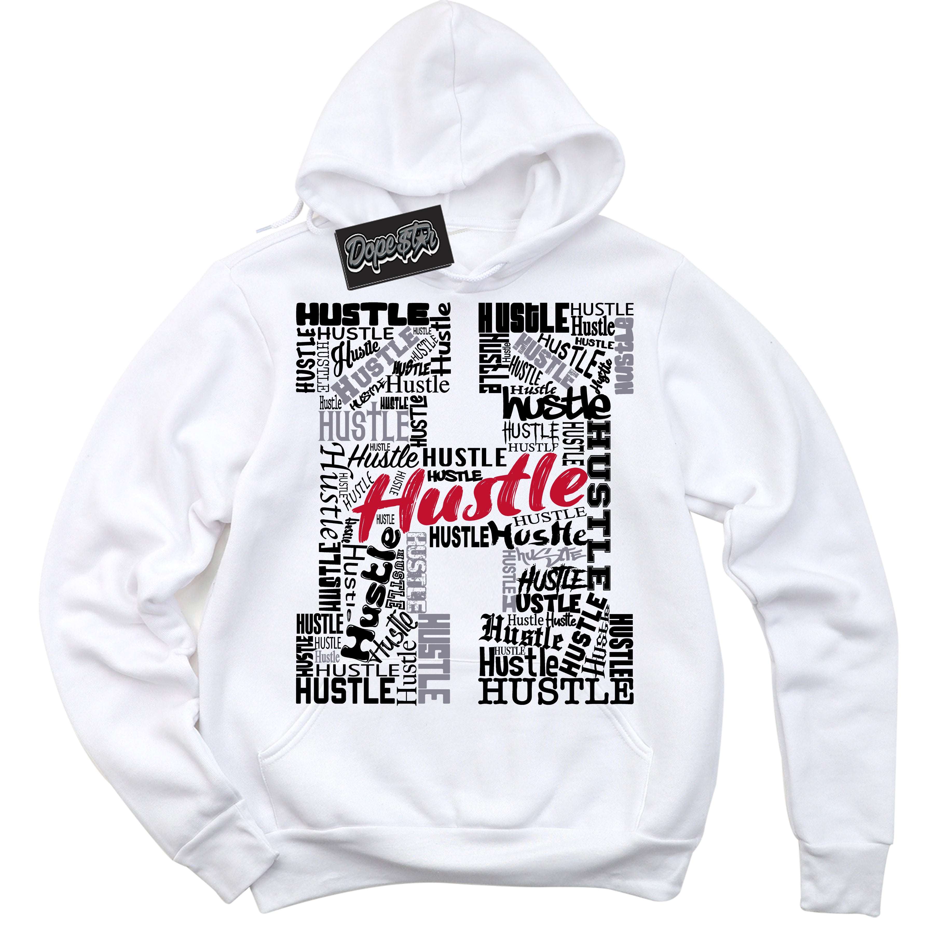 Cool White Hoodie with “ Hustle H '' design that Perfectly Matches  Cement Grey Fire Red 1s Sneakers.