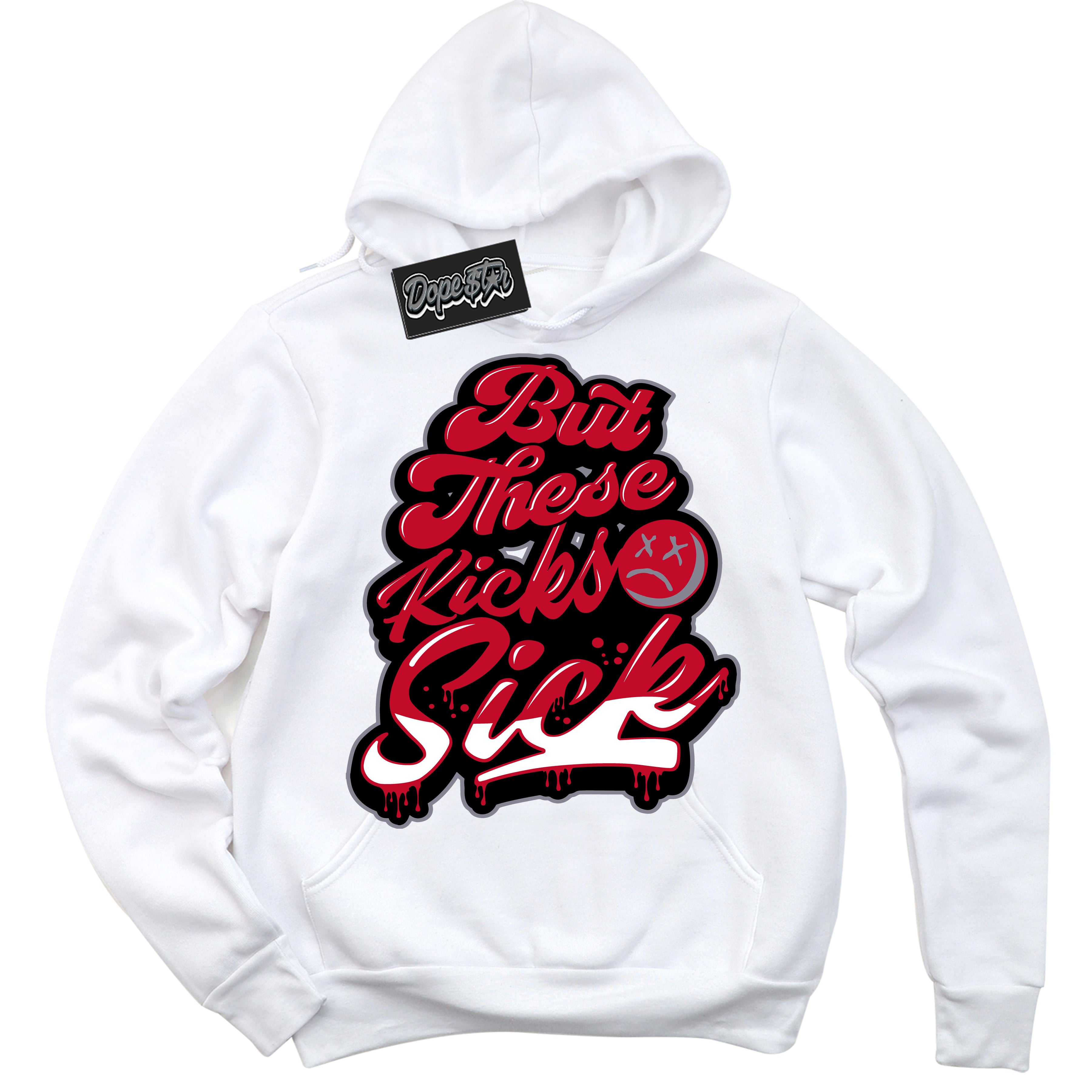 Cool White Hoodie with “ Kick Sick '' design that Perfectly Matches  Cement Grey Fire Red 1s Sneakers.