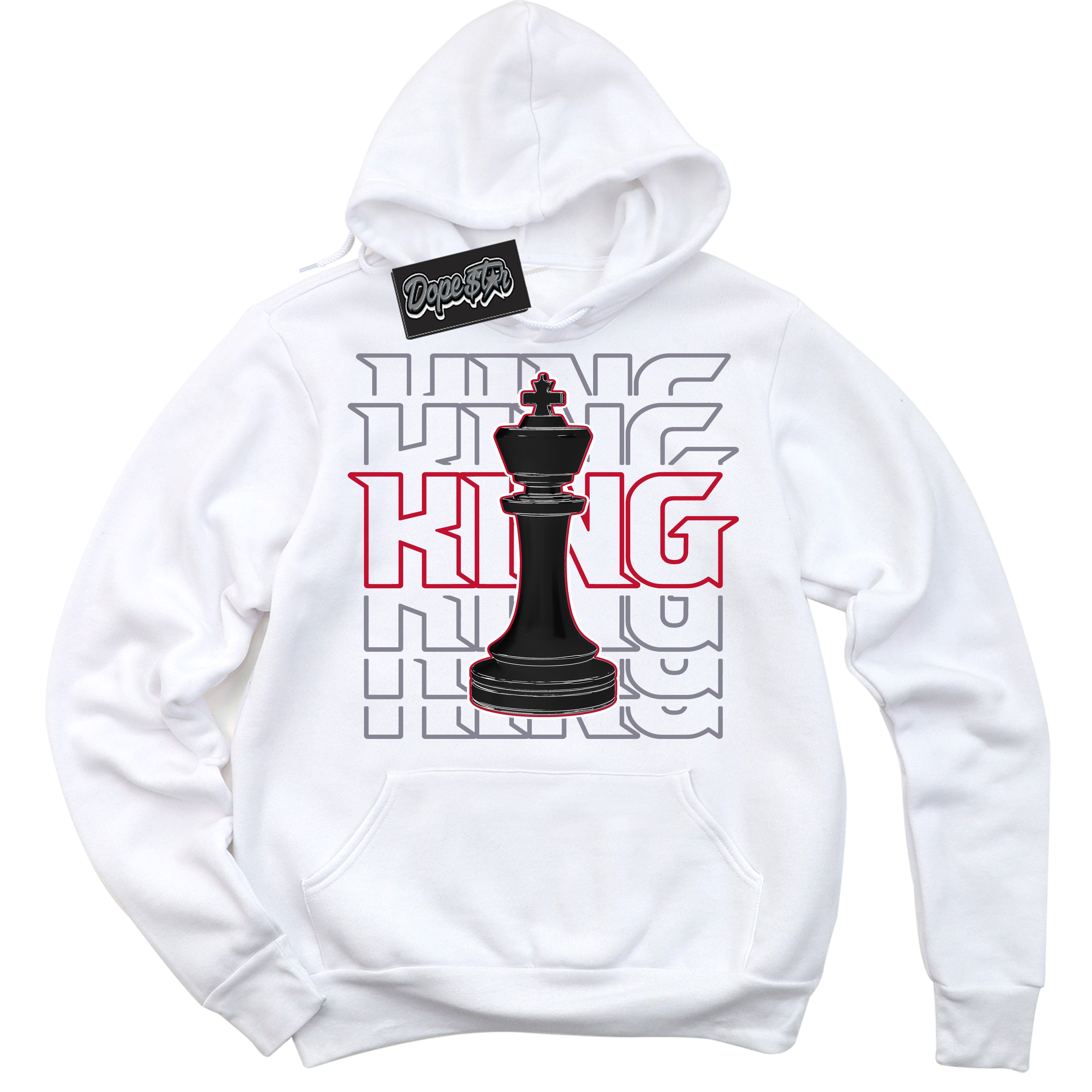 Cool White Hoodie with “ King Chess '' design that Perfectly Matches  Cement Grey Fire Red 1s Sneakers.