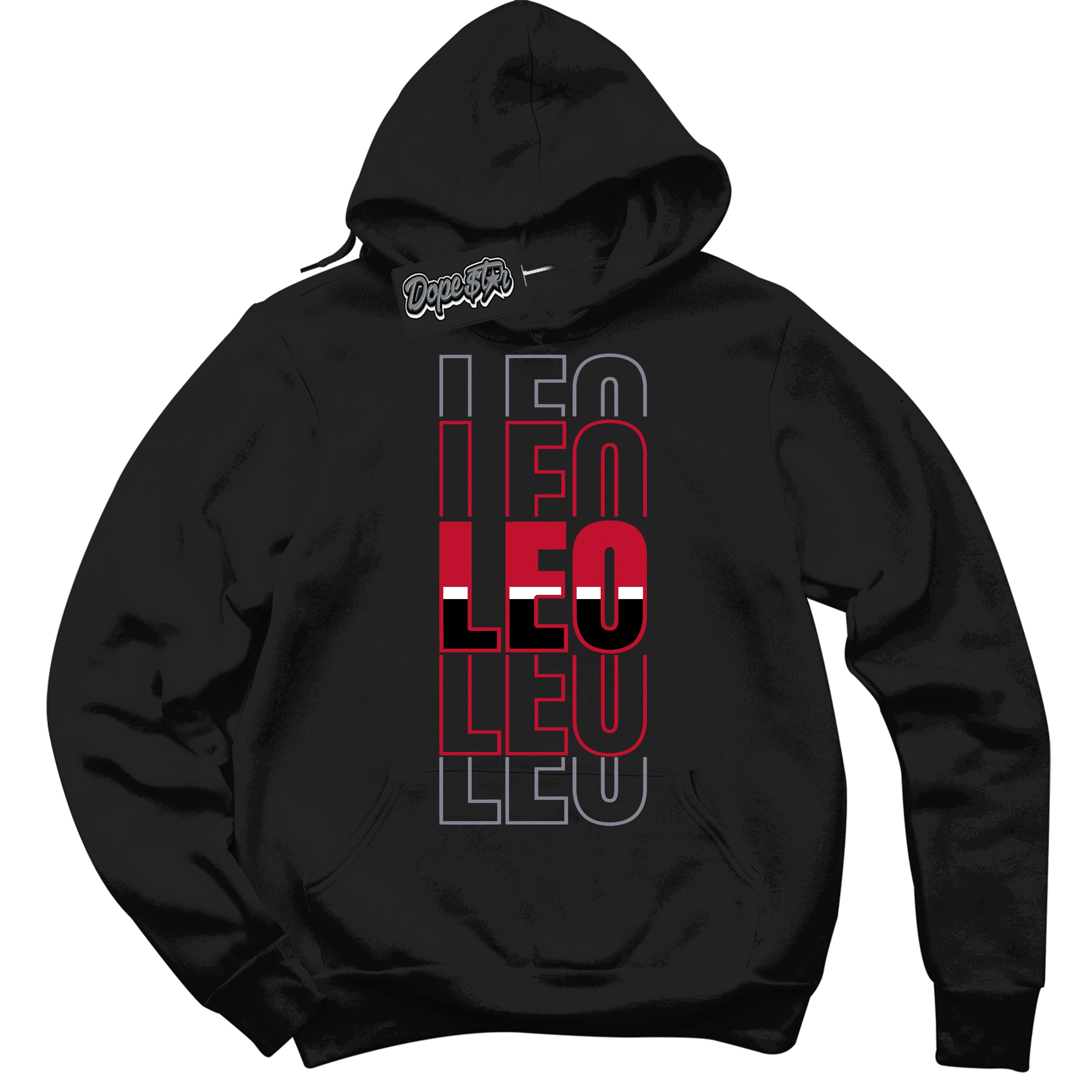 Cool Black Hoodie with “ Leo '' design that Perfectly Matches  Cement Grey Fire Red 1s Sneakers.