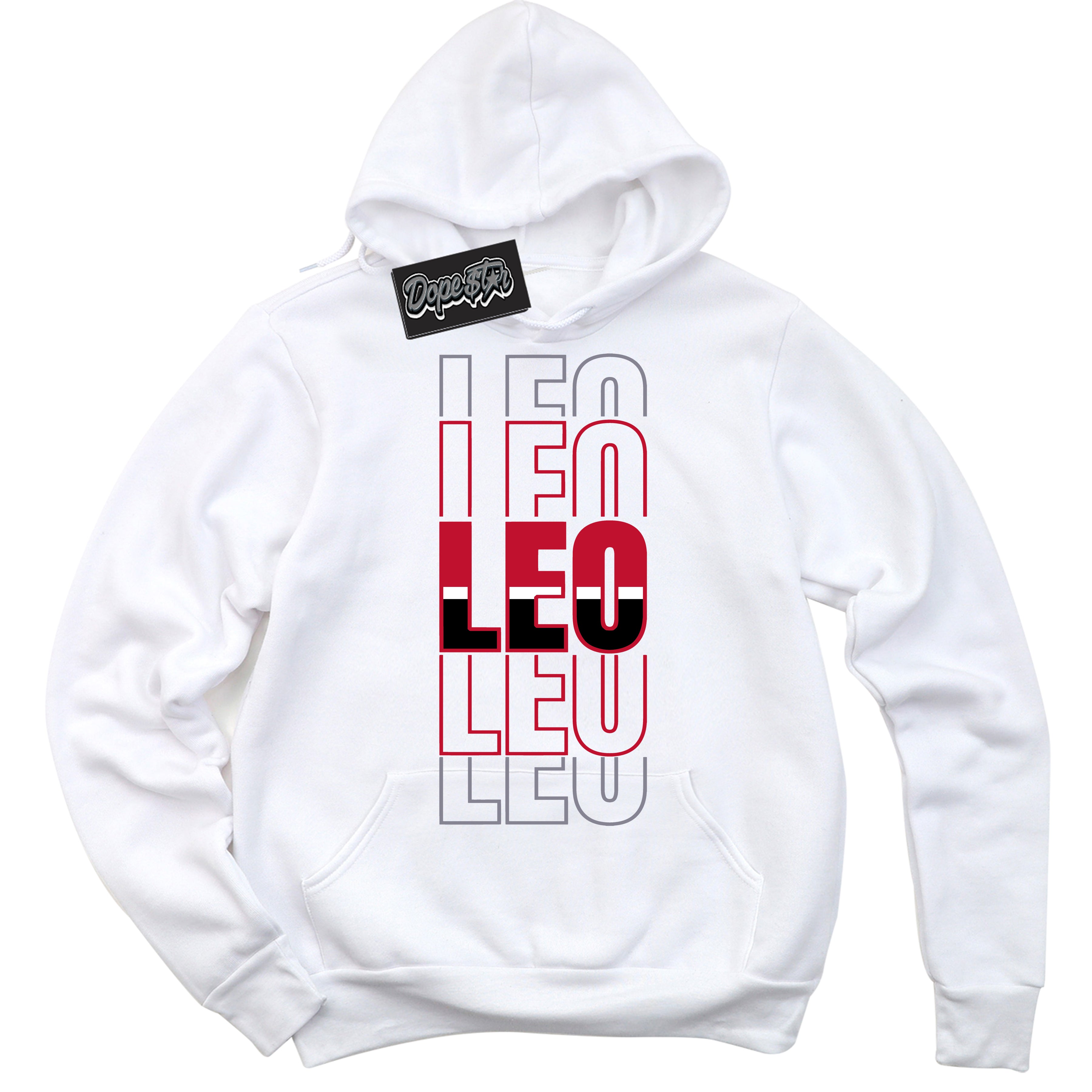 Cool White Hoodie with “ Leo '' design that Perfectly Matches  Cement Grey Fire Red 1s Sneakers.